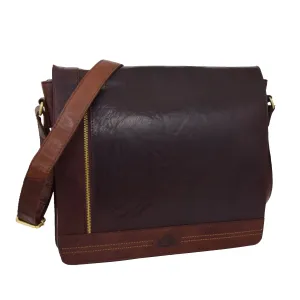 DR456 Men's Leather Flap Over Cross Body Bag Brown