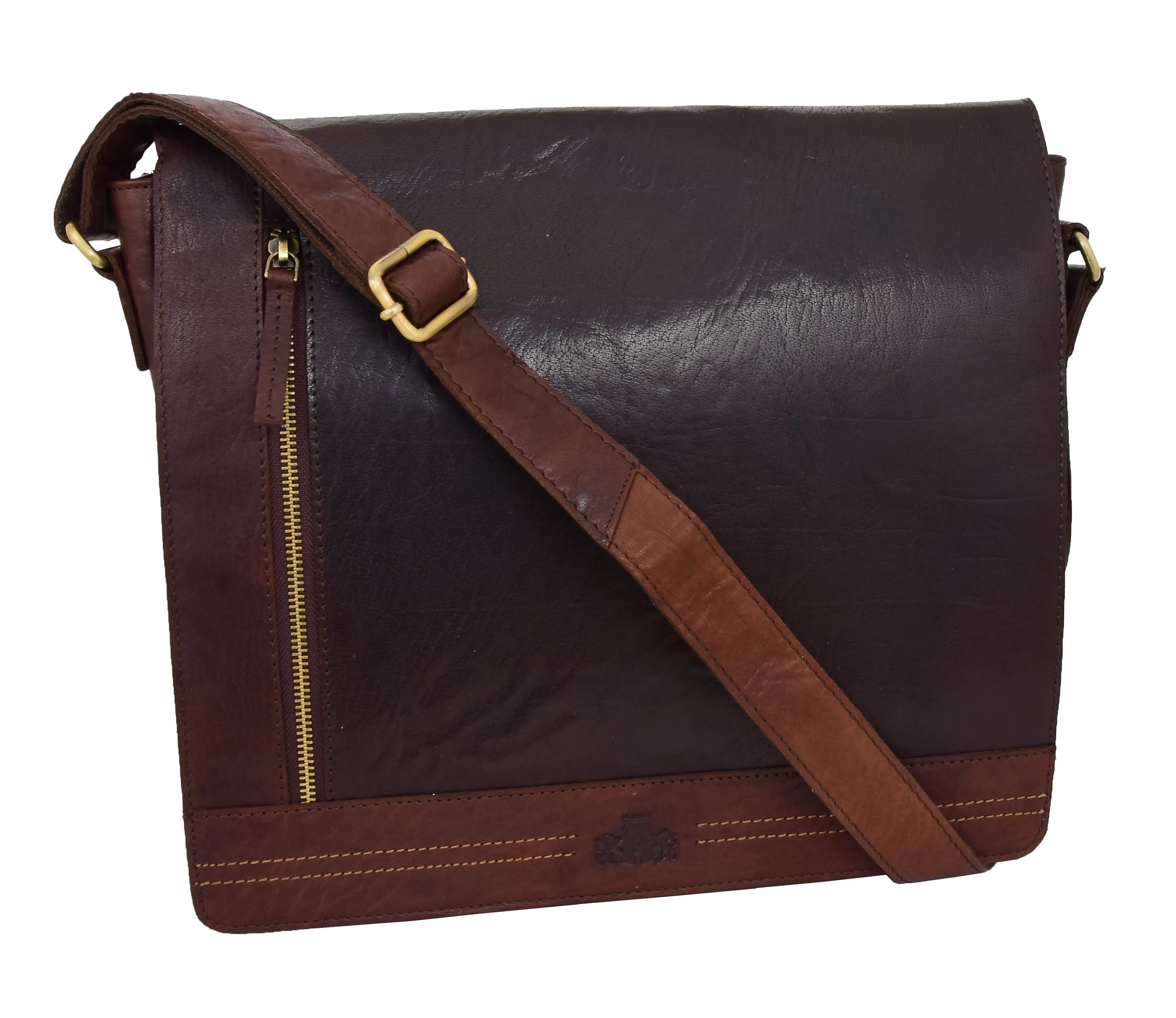 DR456 Men's Leather Flap Over Cross Body Bag Brown