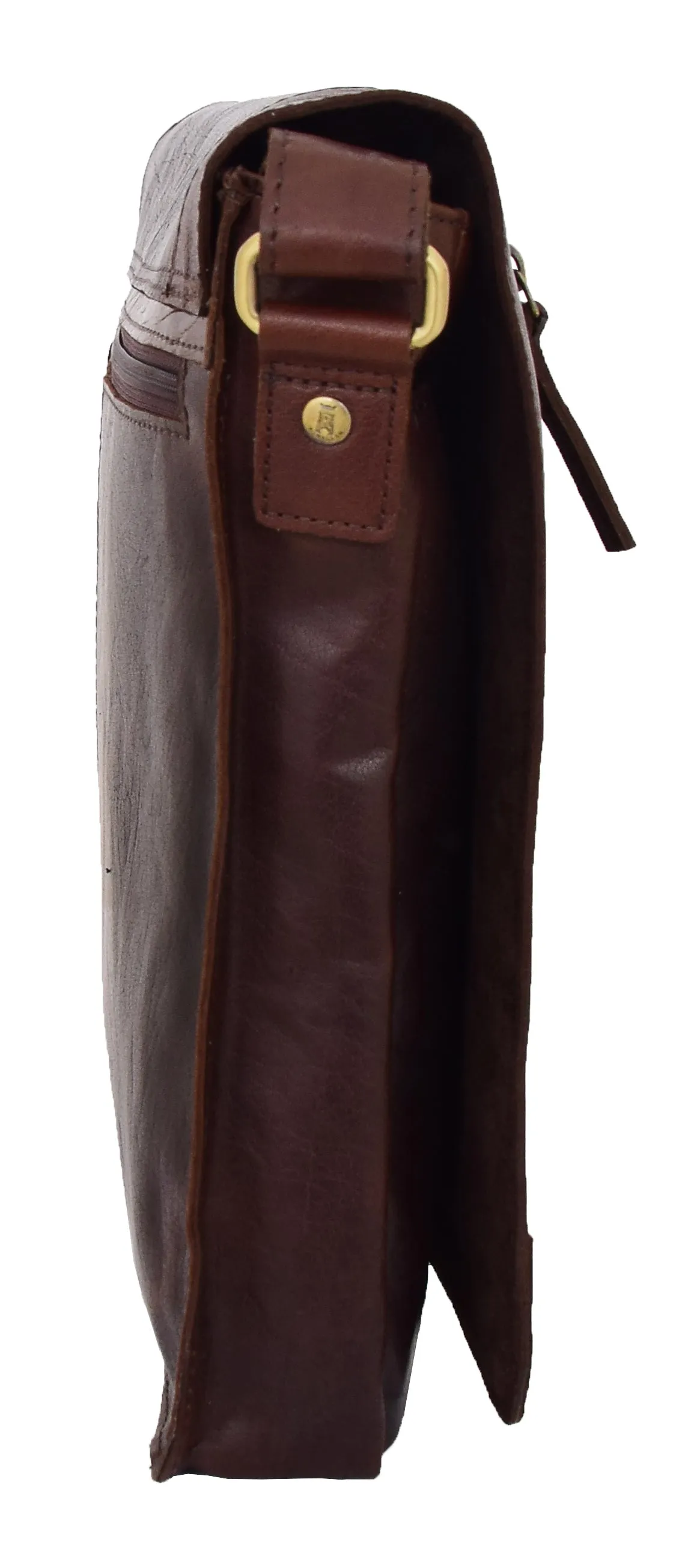 DR456 Men's Leather Flap Over Cross Body Bag Brown