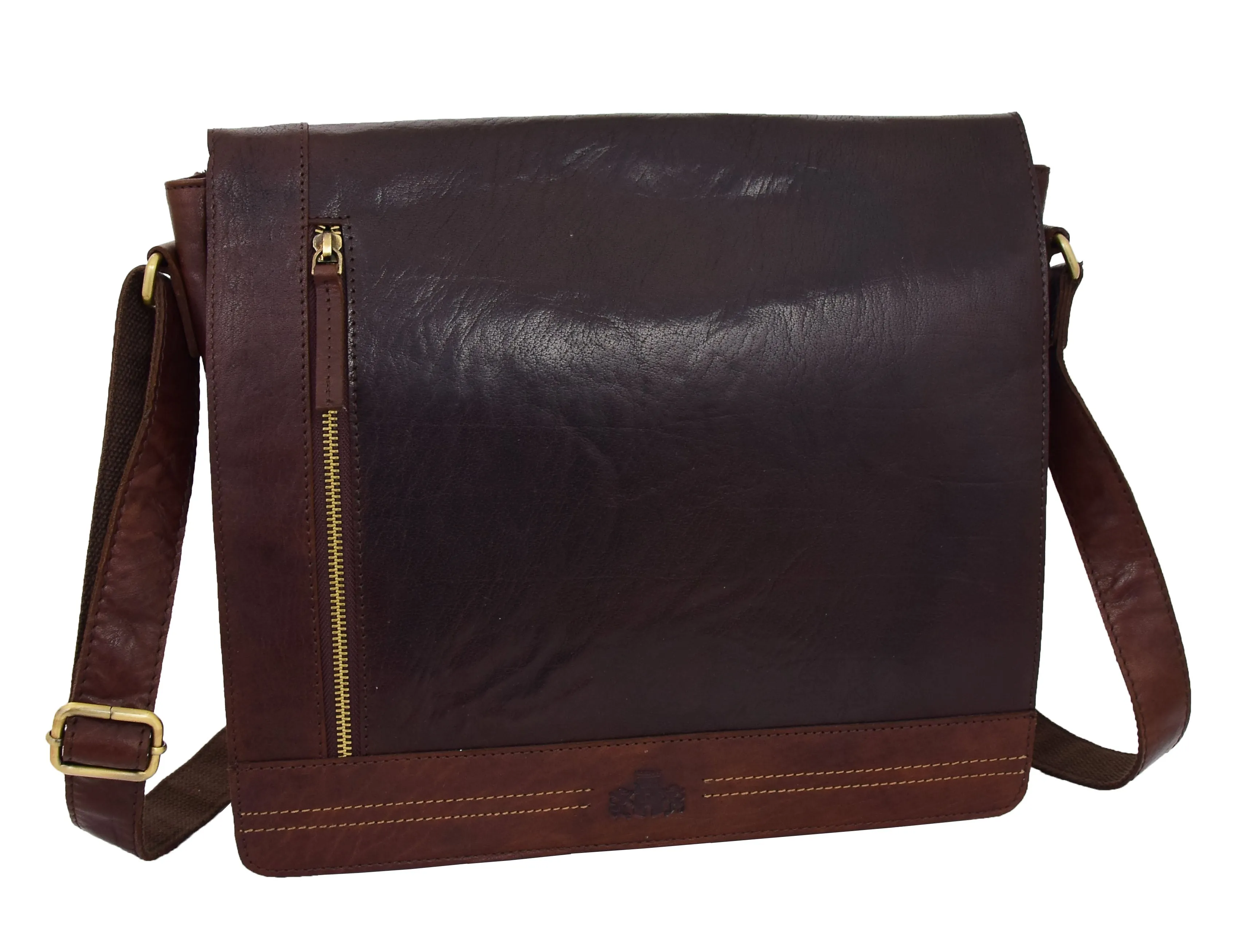 DR456 Men's Leather Flap Over Cross Body Bag Brown