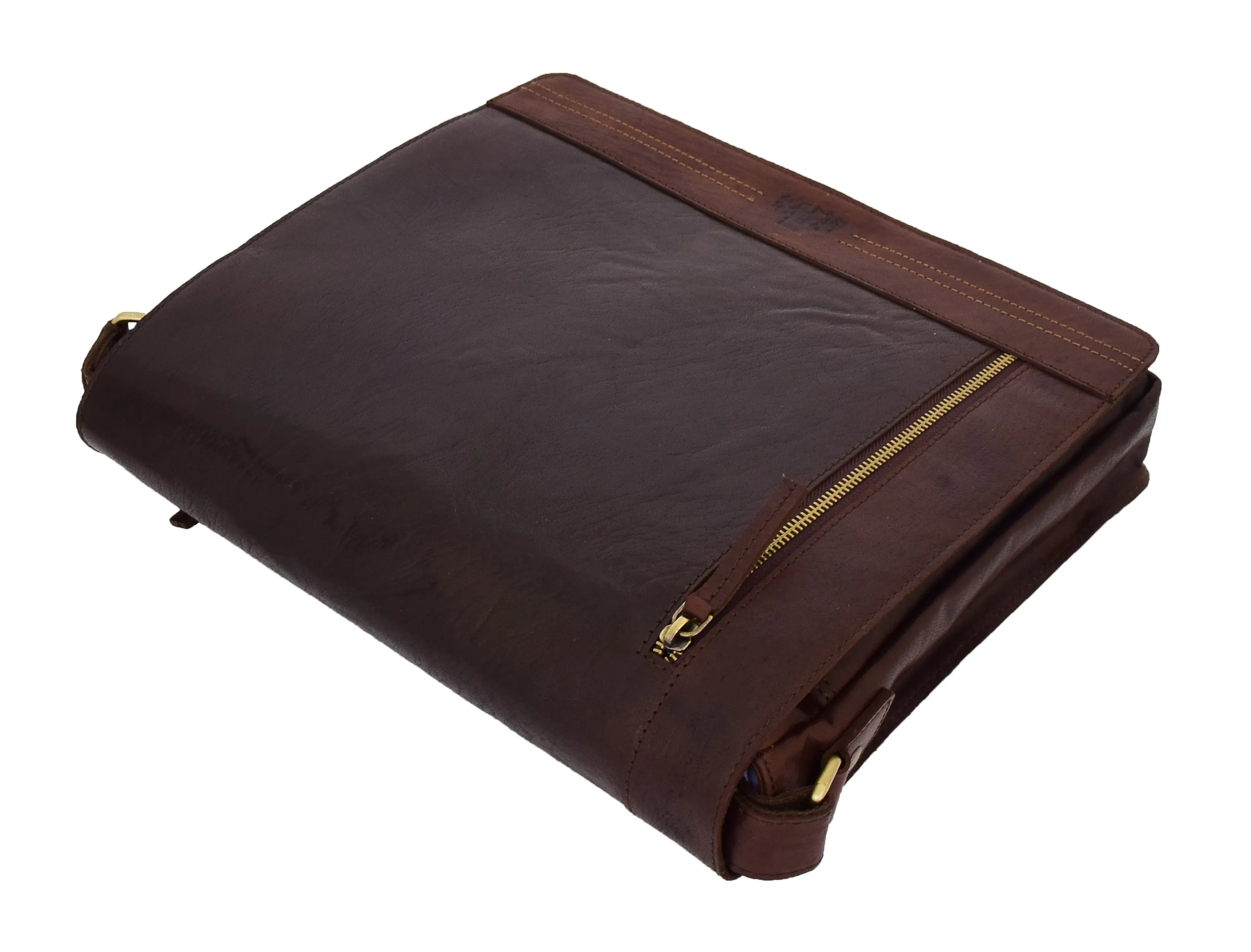 DR456 Men's Leather Flap Over Cross Body Bag Brown