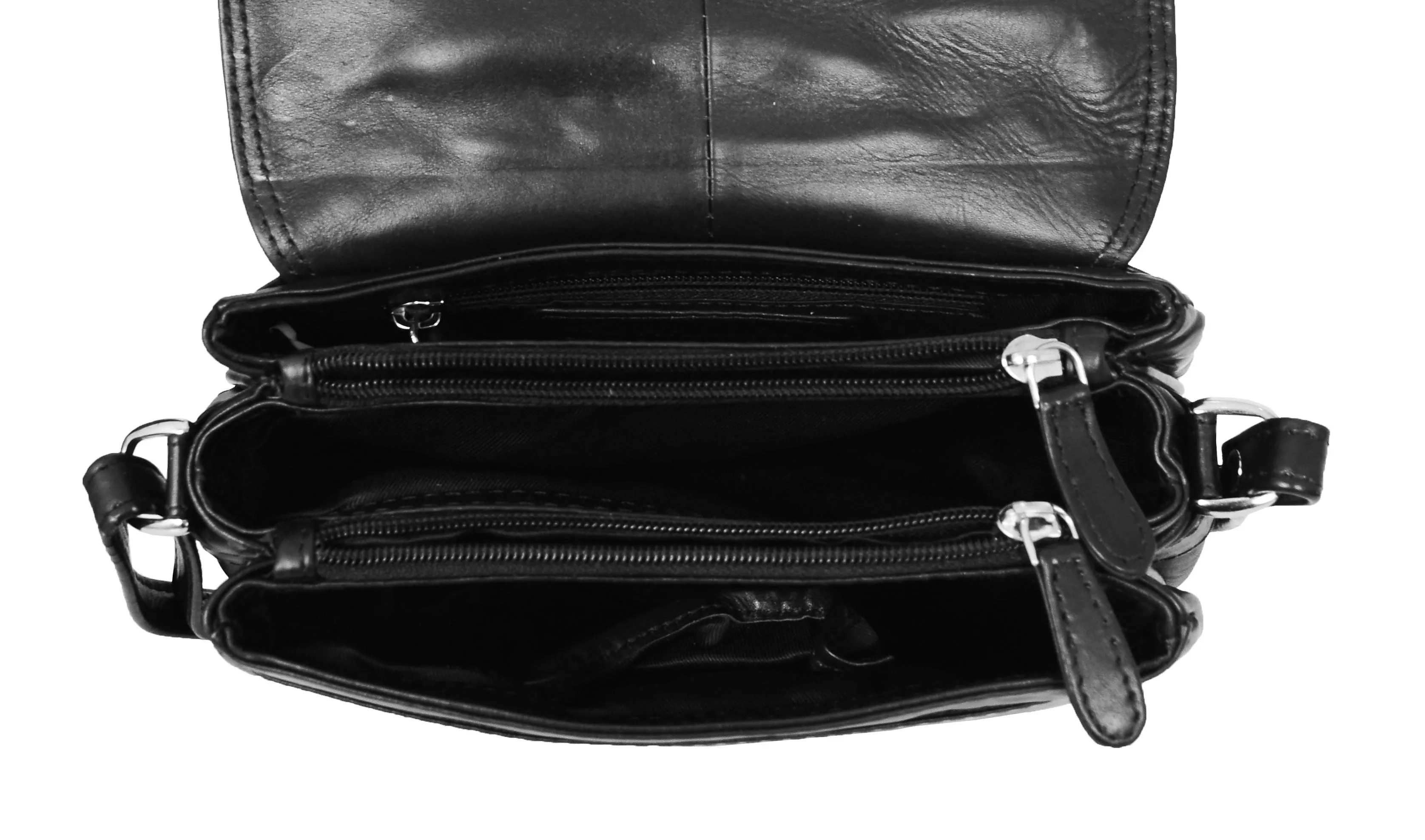 DR459 Women's Leather Cross Body Flap over Bag Black