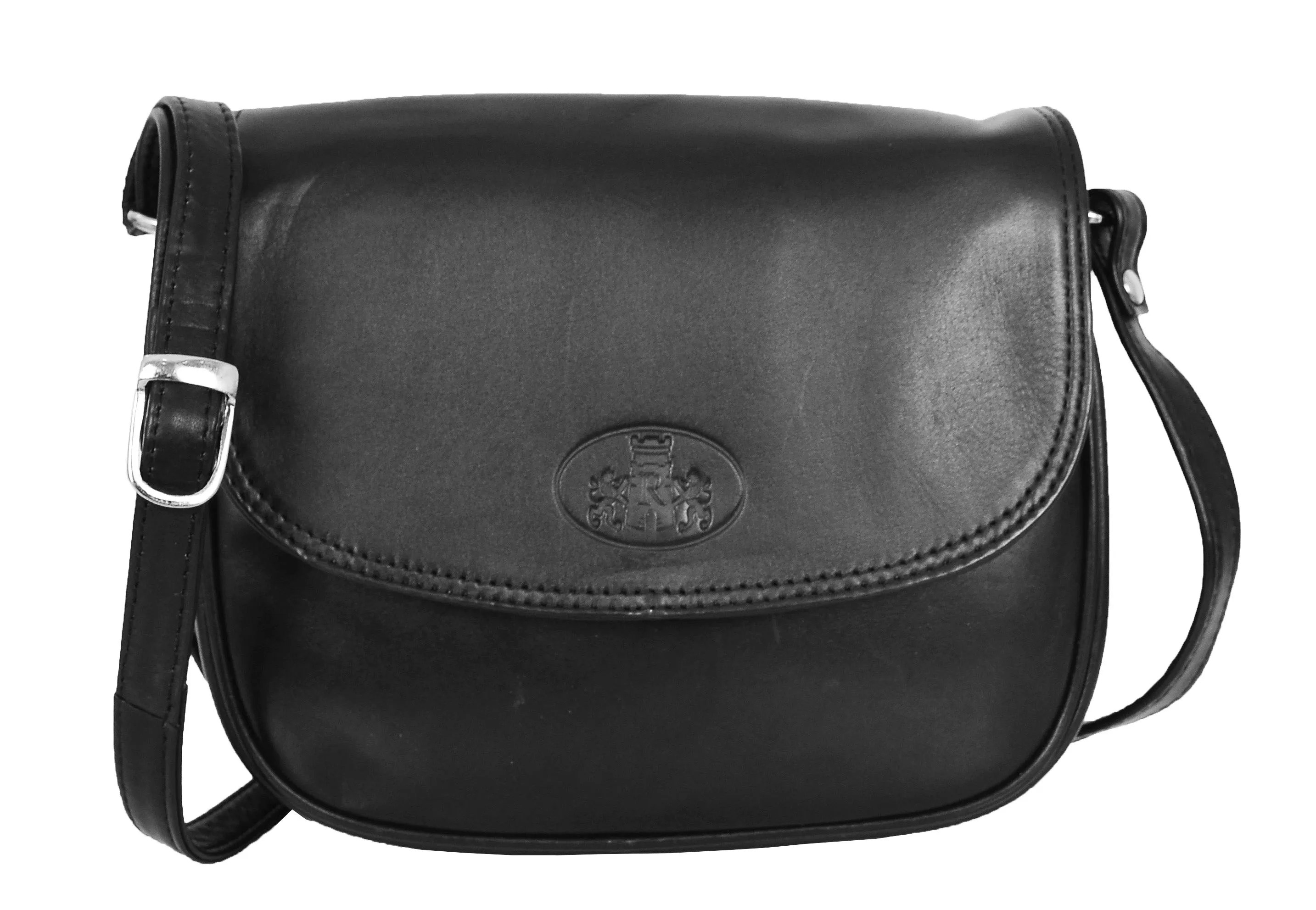 DR459 Women's Leather Cross Body Flap over Bag Black