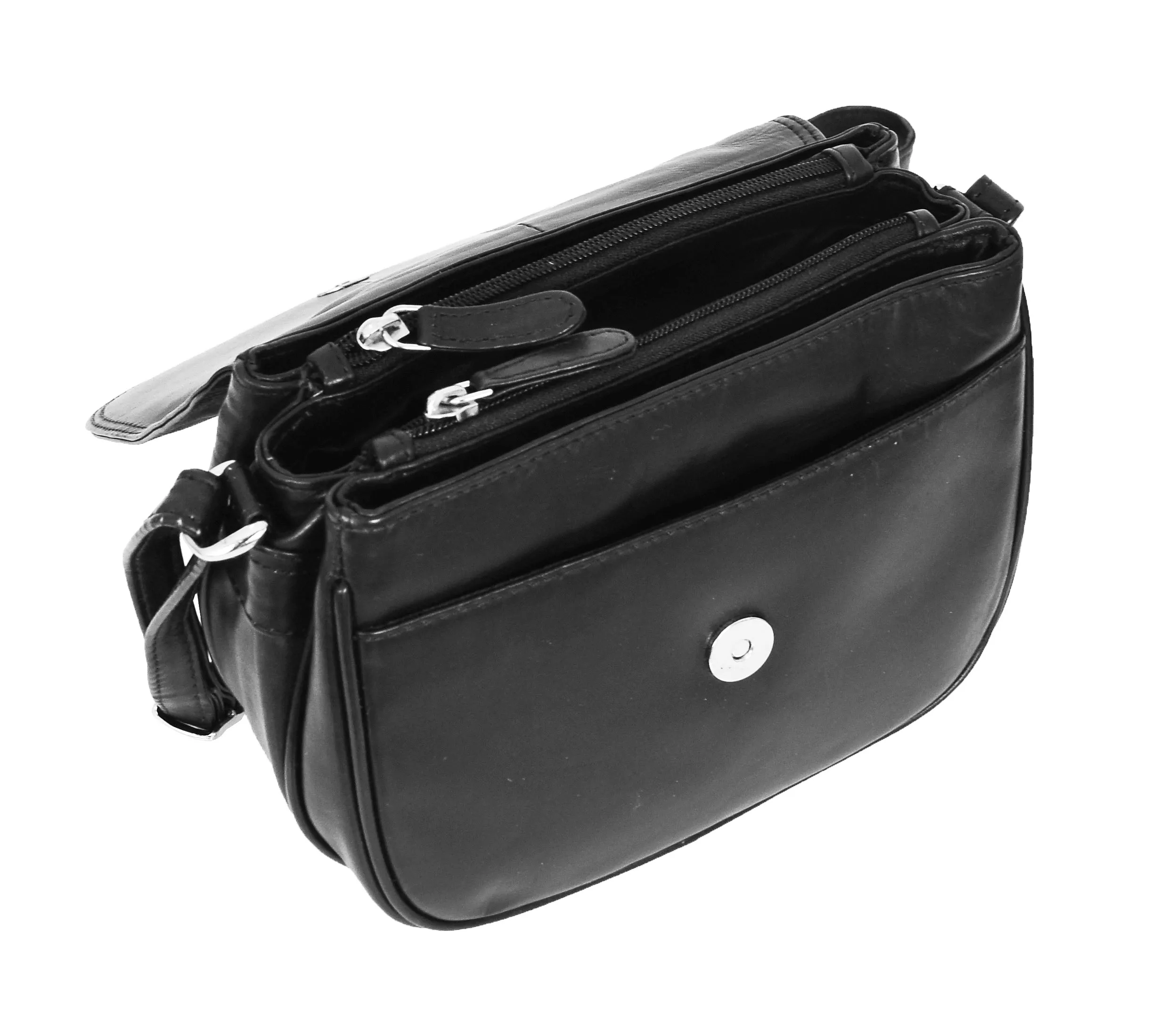 DR459 Women's Leather Cross Body Flap over Bag Black