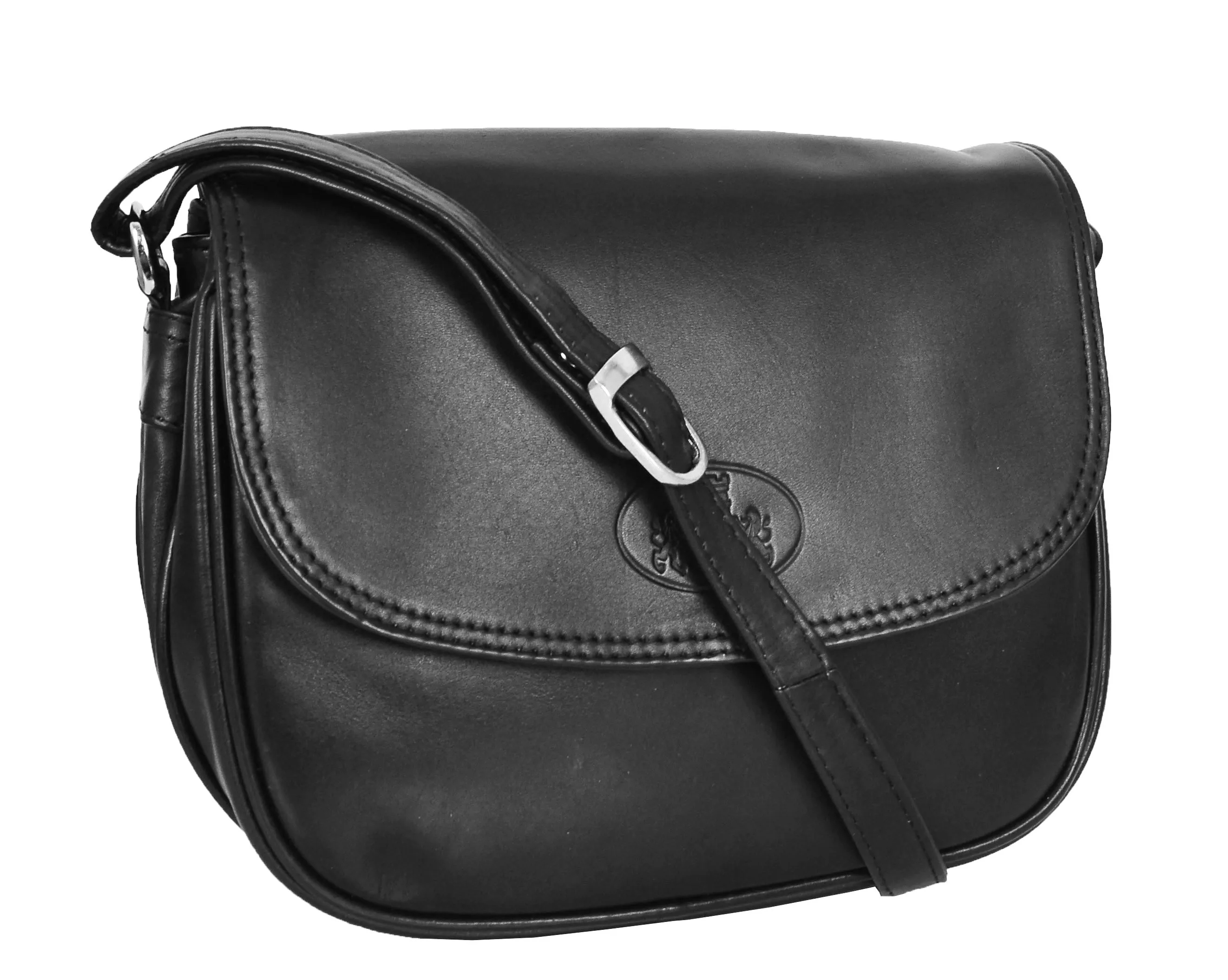 DR459 Women's Leather Cross Body Flap over Bag Black