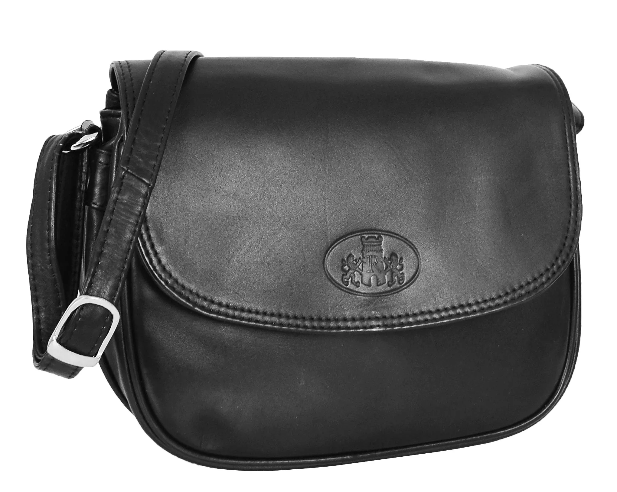 DR459 Women's Leather Cross Body Flap over Bag Black