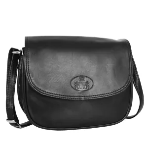 DR459 Women's Leather Cross Body Flap over Bag Black