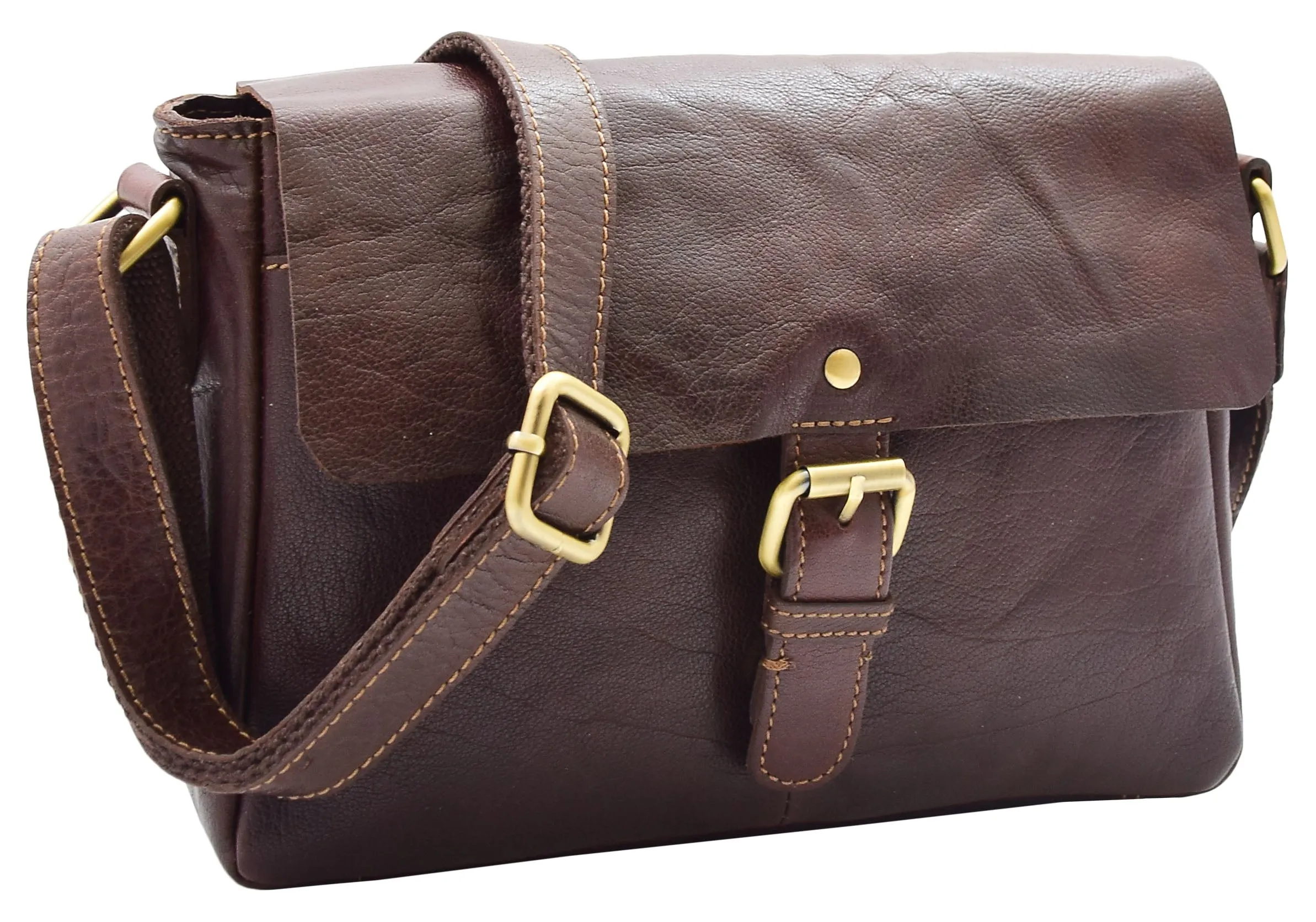 DR465 Women's Leather Classic Cross Body Shoulder Bag Brown
