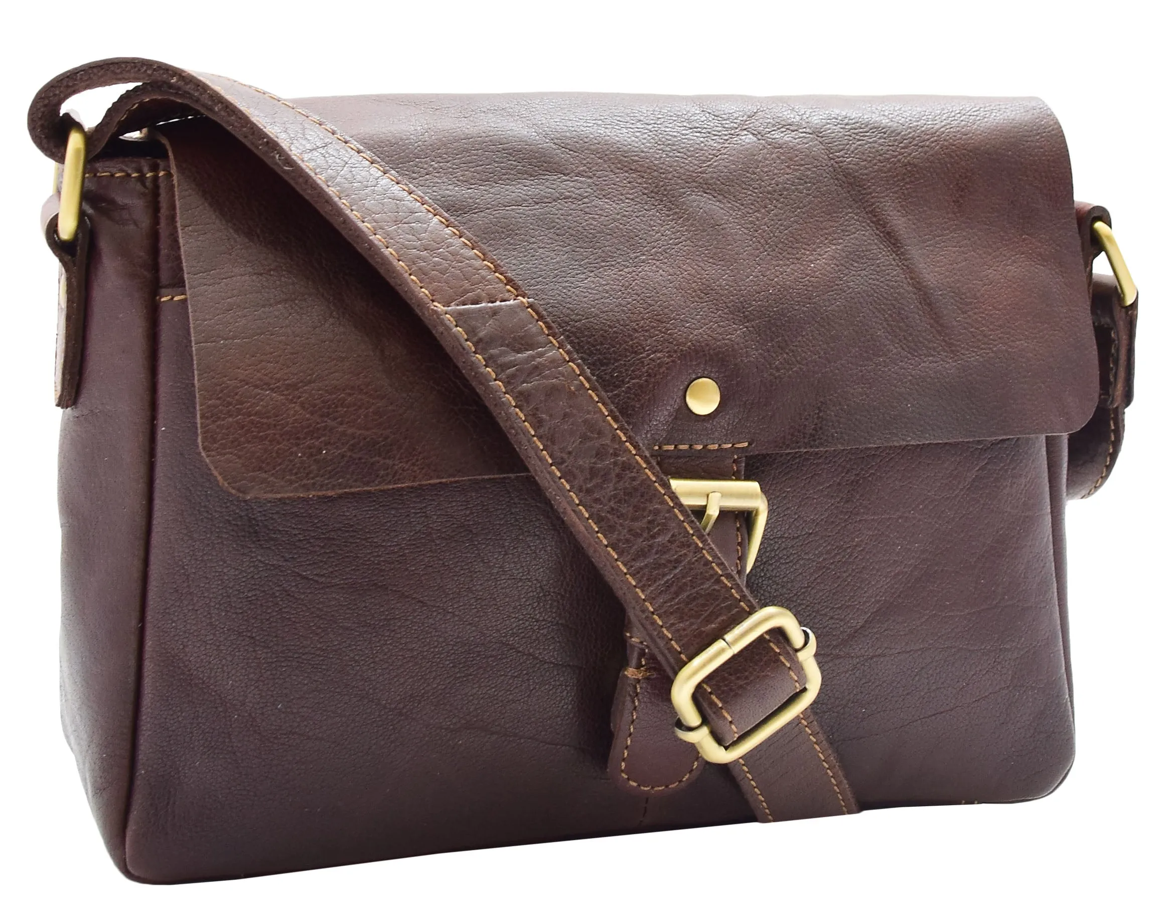 DR465 Women's Leather Classic Cross Body Shoulder Bag Brown