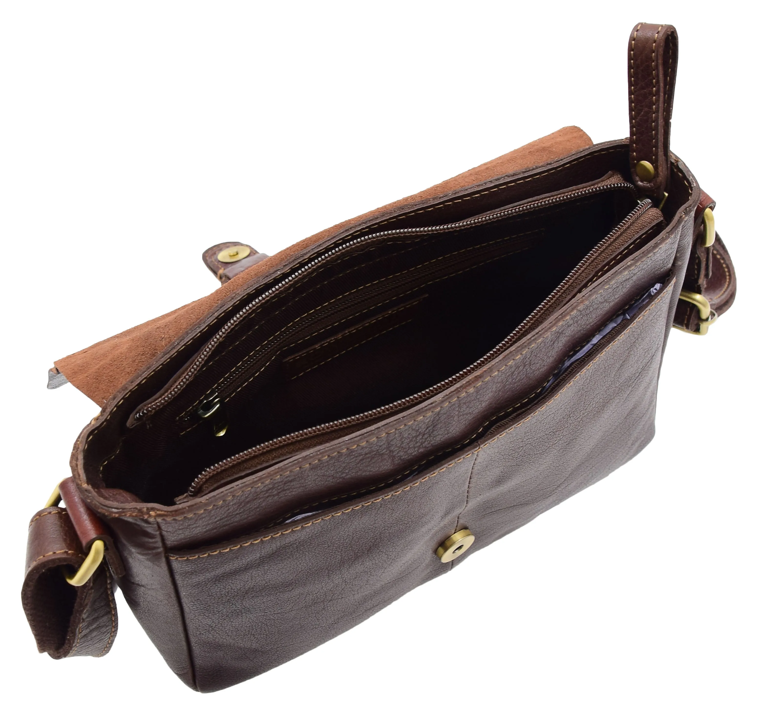 DR465 Women's Leather Classic Cross Body Shoulder Bag Brown