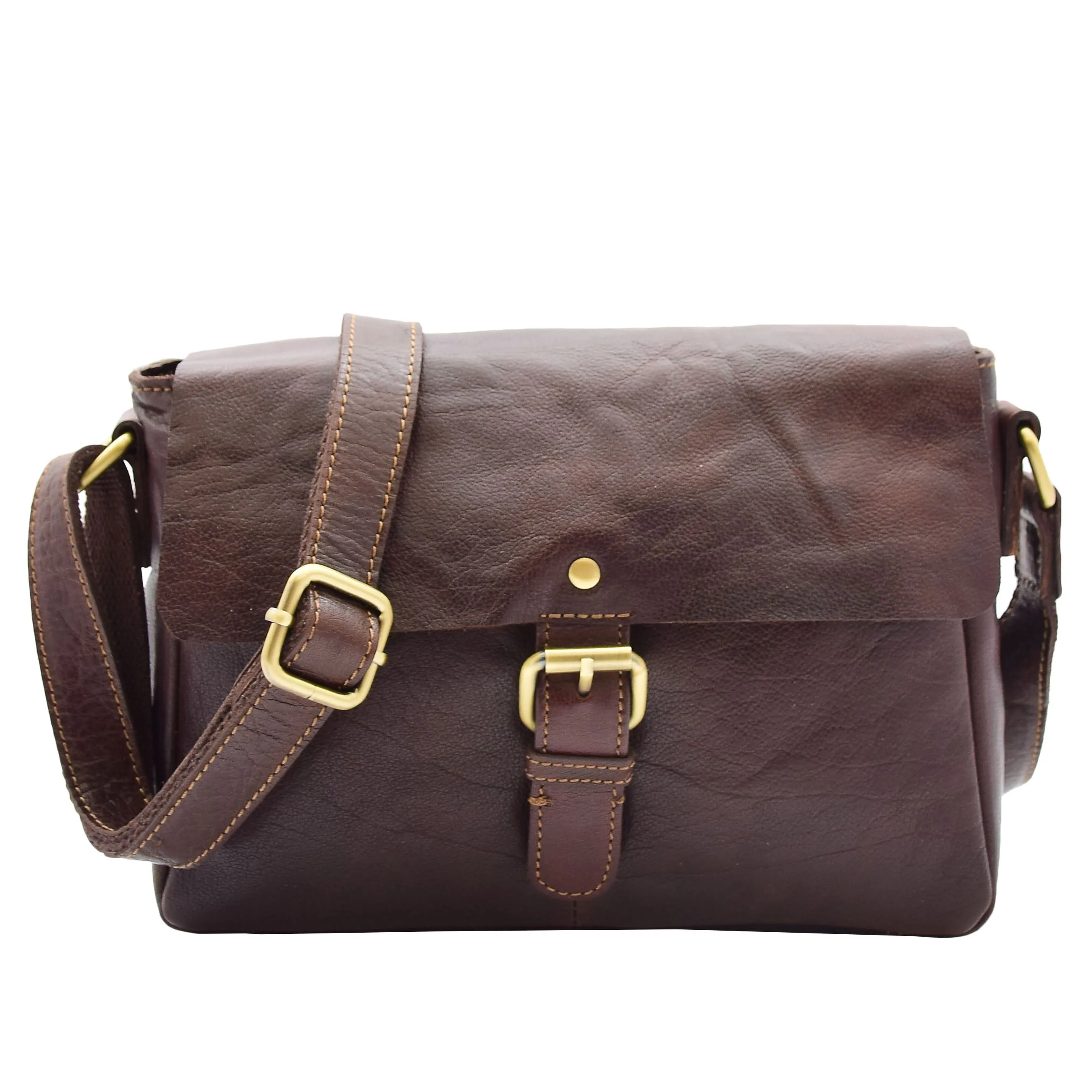 DR465 Women's Leather Classic Cross Body Shoulder Bag Brown