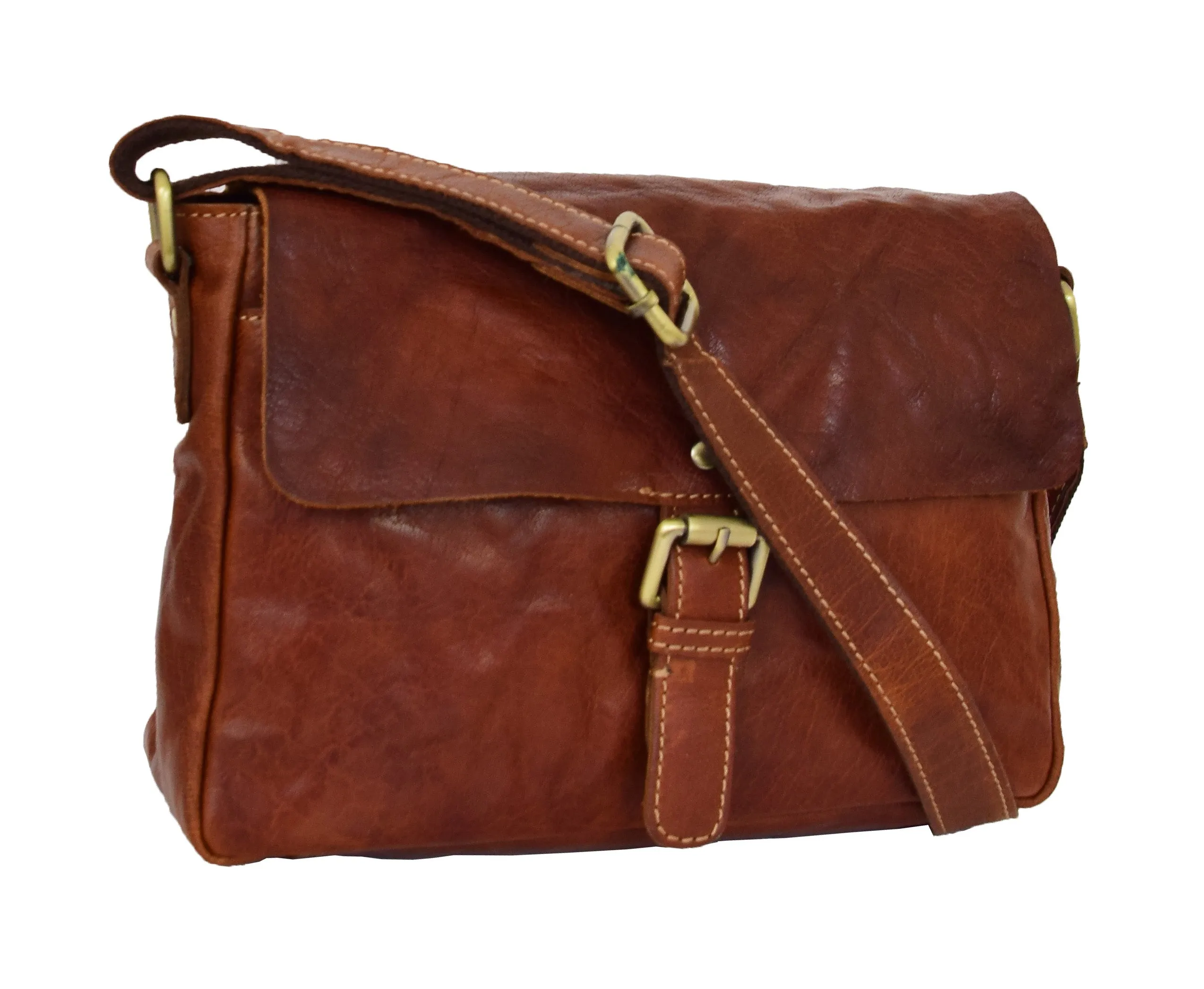 DR465 Women's Leather Classic Cross Body Shoulder Bag Cognac