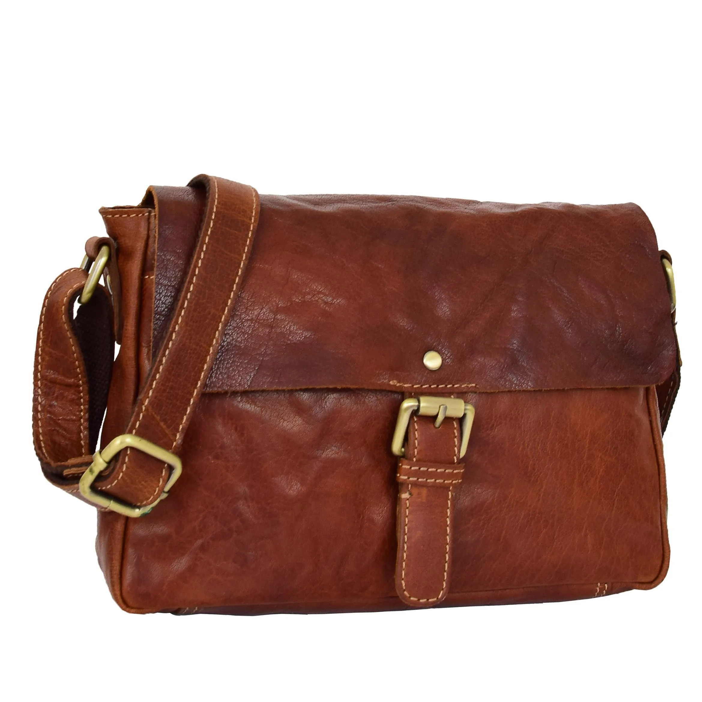 DR465 Women's Leather Classic Cross Body Shoulder Bag Cognac