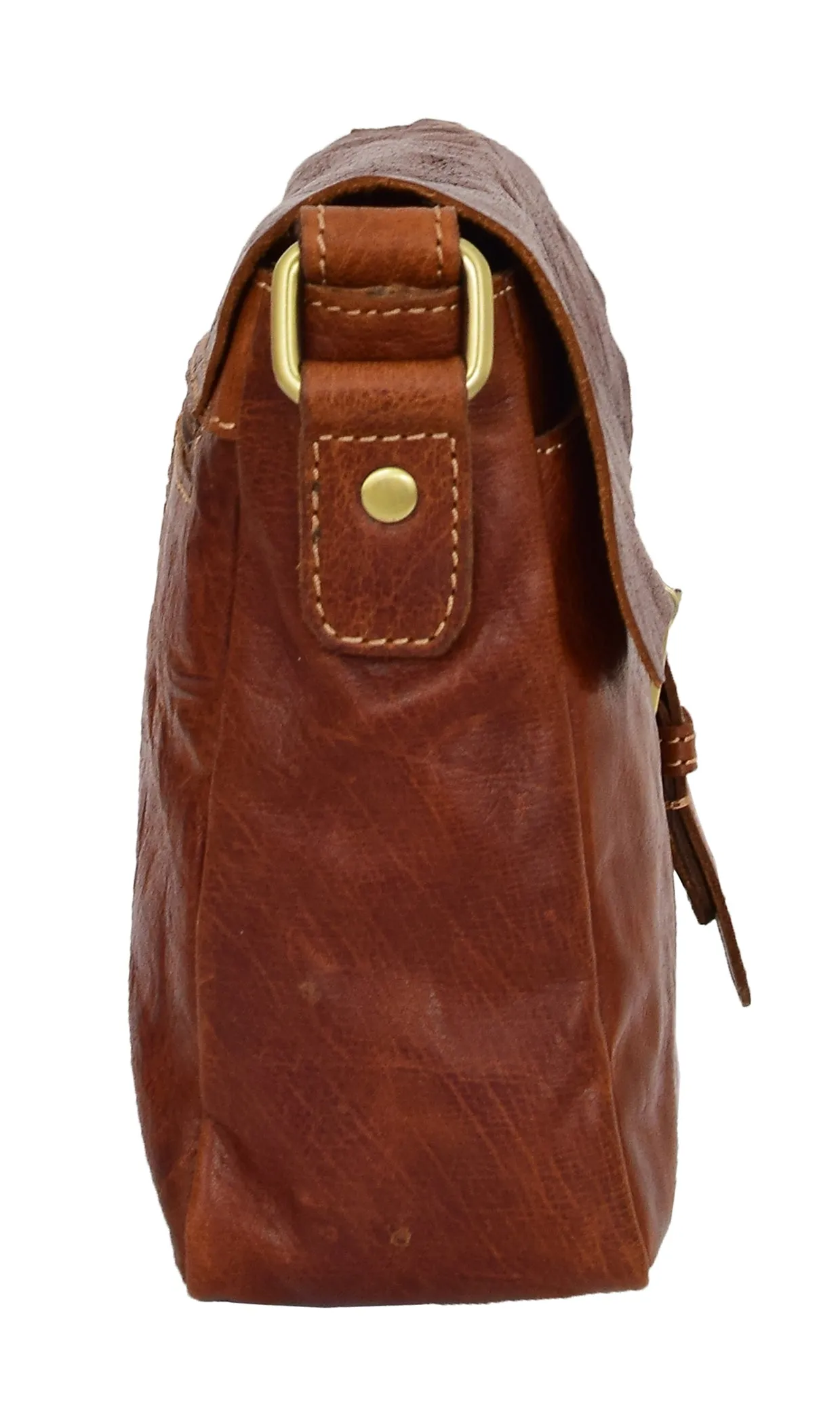 DR465 Women's Leather Classic Cross Body Shoulder Bag Cognac