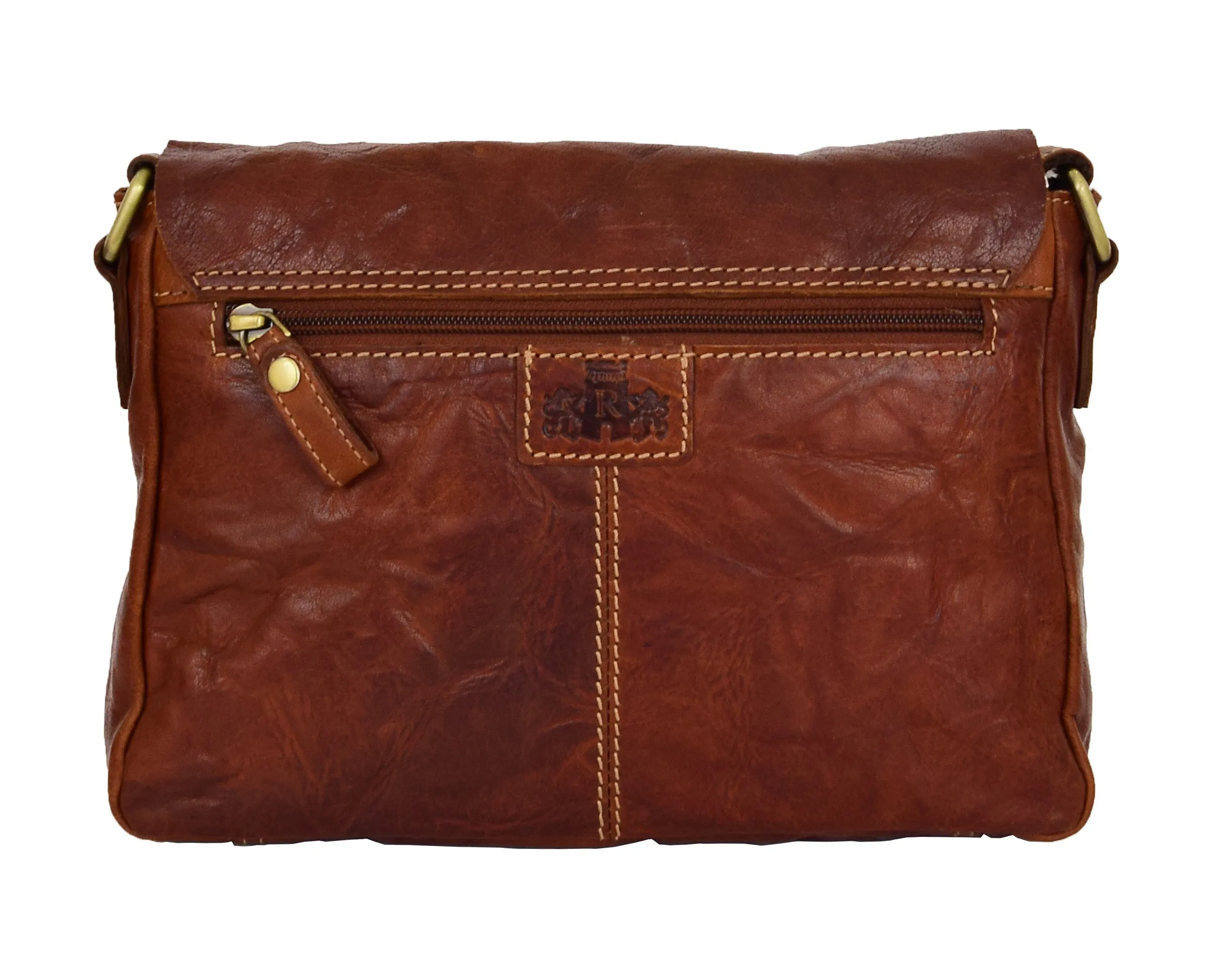 DR465 Women's Leather Classic Cross Body Shoulder Bag Cognac
