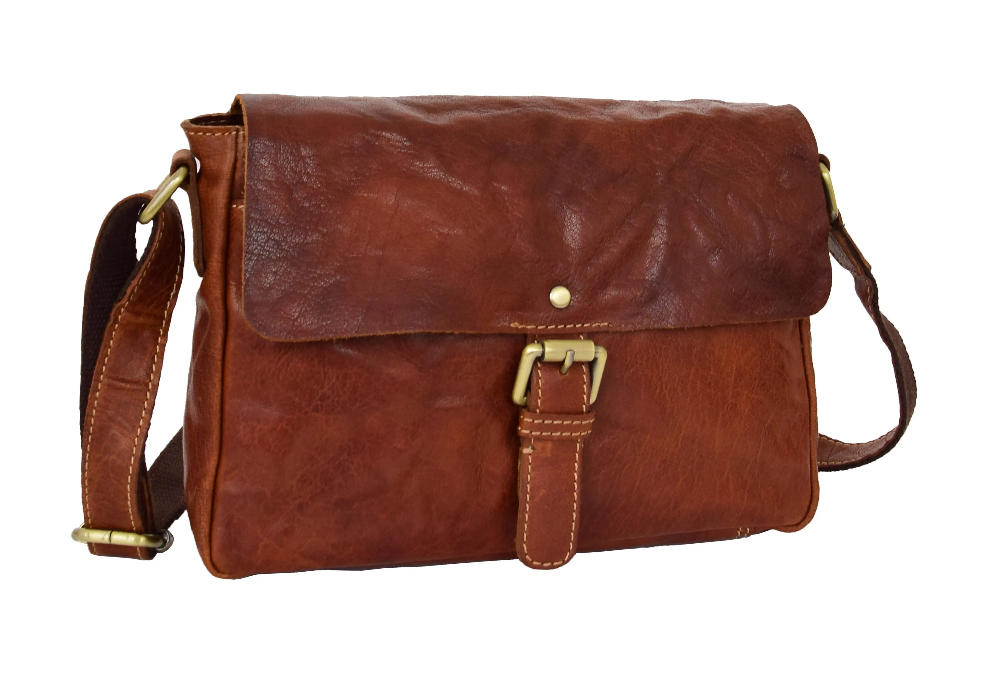 DR465 Women's Leather Classic Cross Body Shoulder Bag Cognac