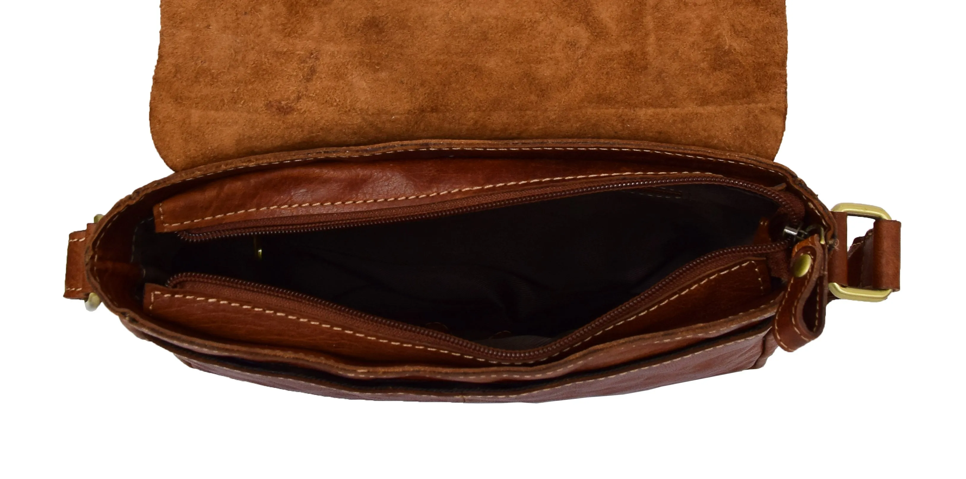 DR465 Women's Leather Classic Cross Body Shoulder Bag Cognac