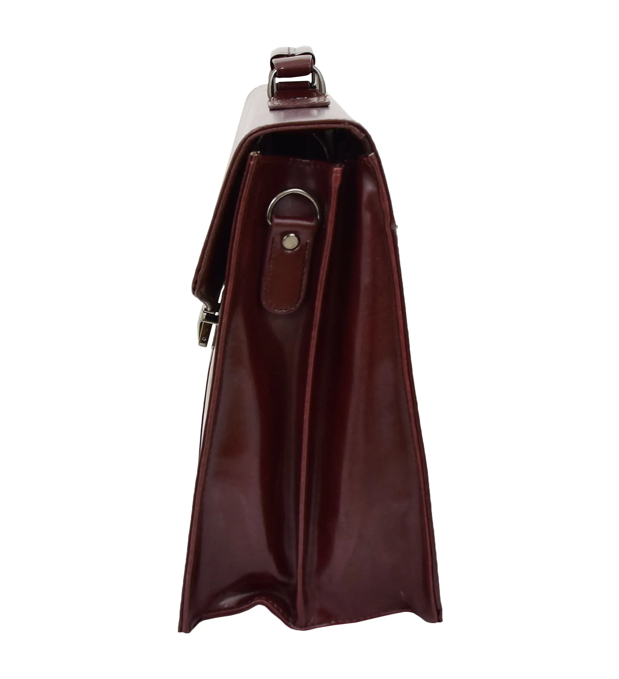 DR474 Men's Leather Flap Over Briefcase Brown
