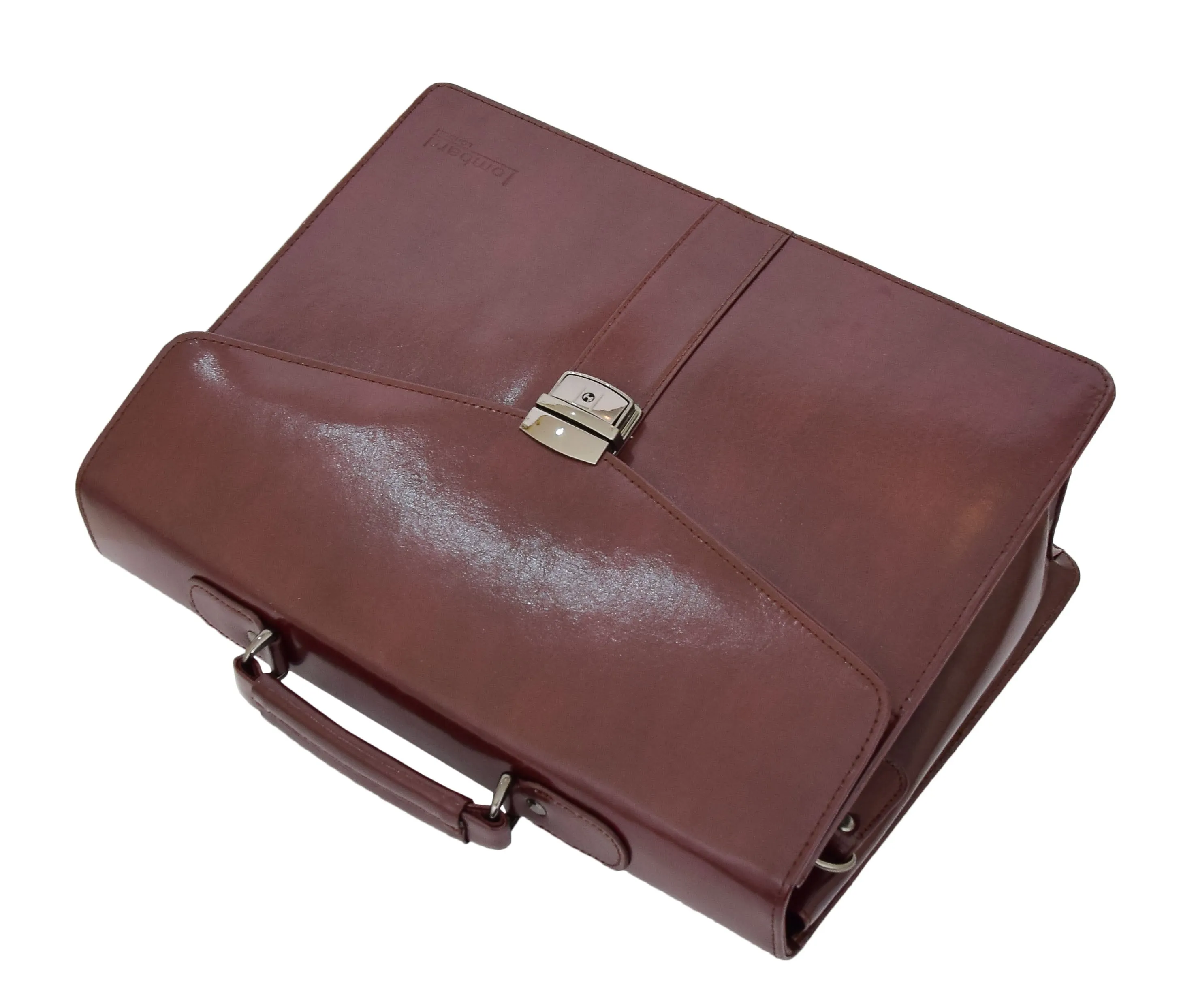 DR474 Men's Leather Flap Over Briefcase Brown