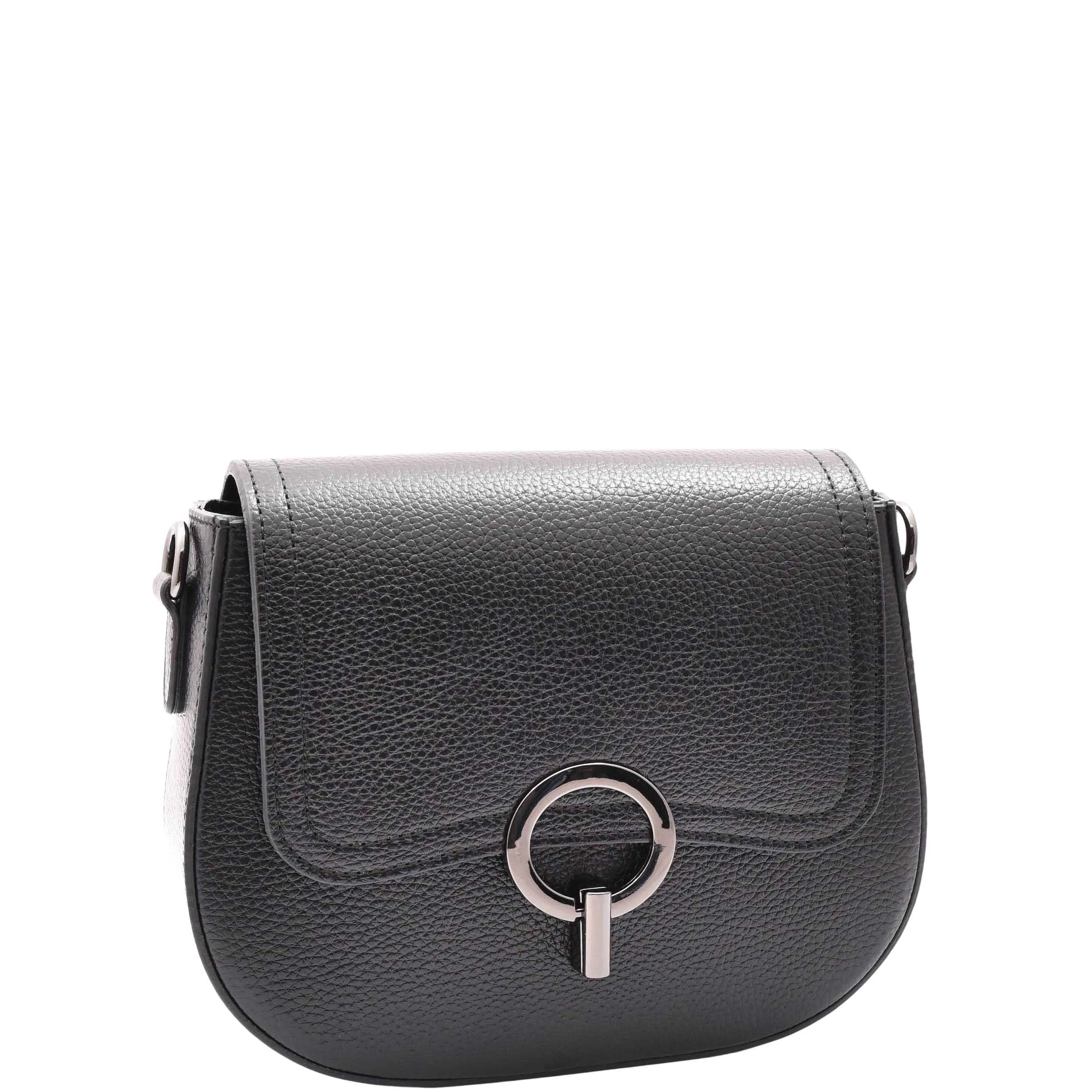 DR578 Women's Genuine Leather Small Sized Cross Body Bag Black