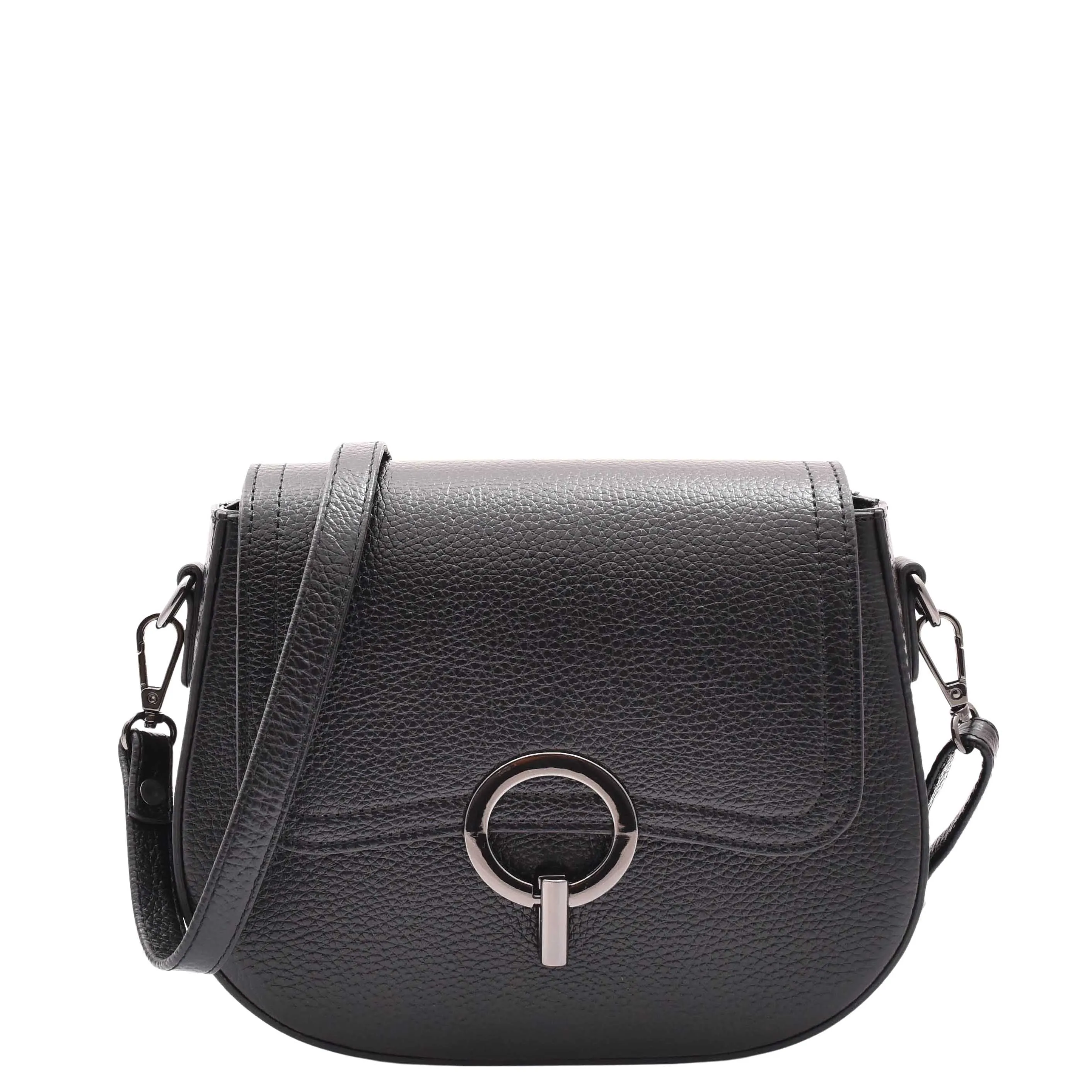 DR578 Women's Genuine Leather Small Sized Cross Body Bag Black