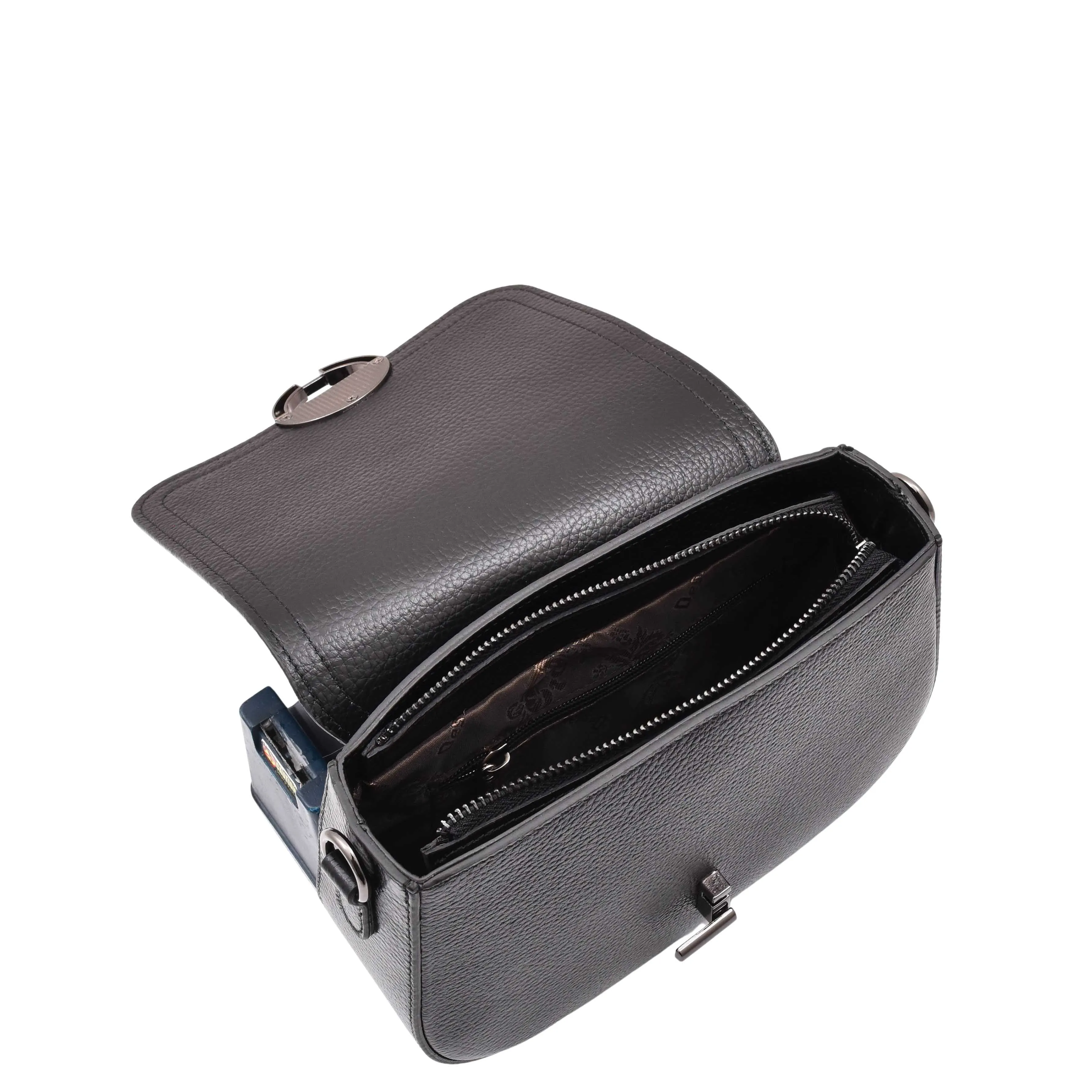DR578 Women's Genuine Leather Small Sized Cross Body Bag Black