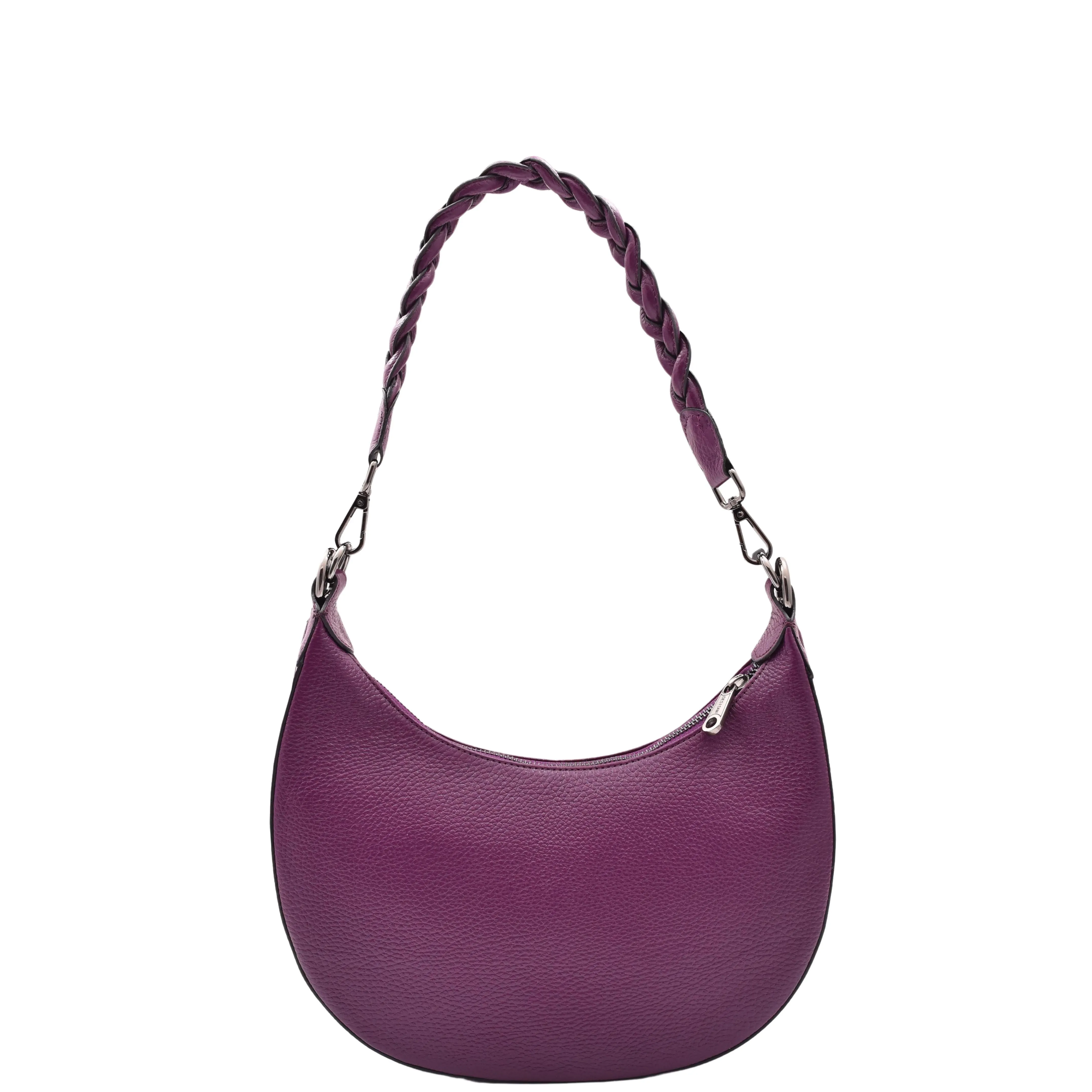 DR579 Women's Leather Cross Body Bag With Twist Handle Strap Purple