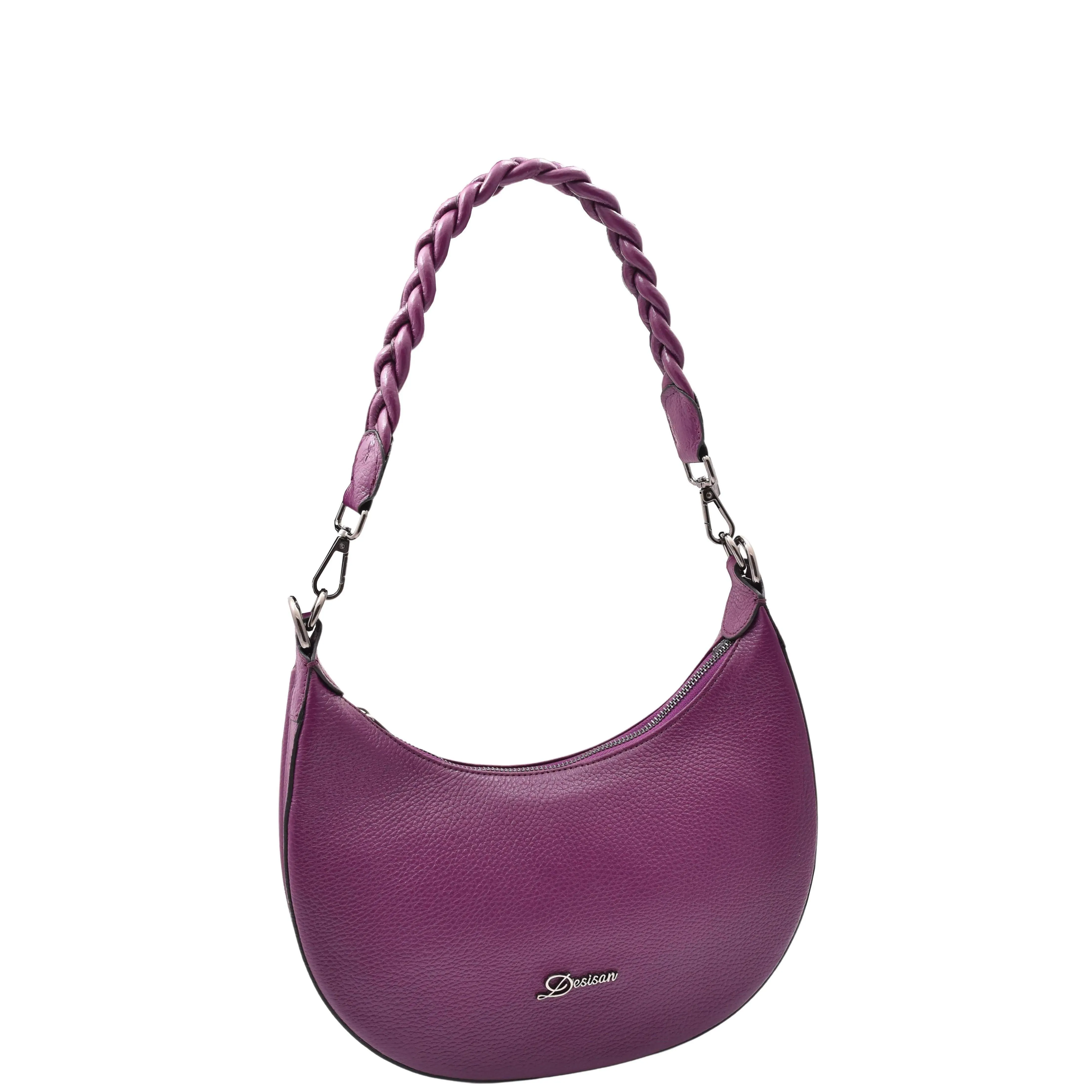 DR579 Women's Leather Cross Body Bag With Twist Handle Strap Purple