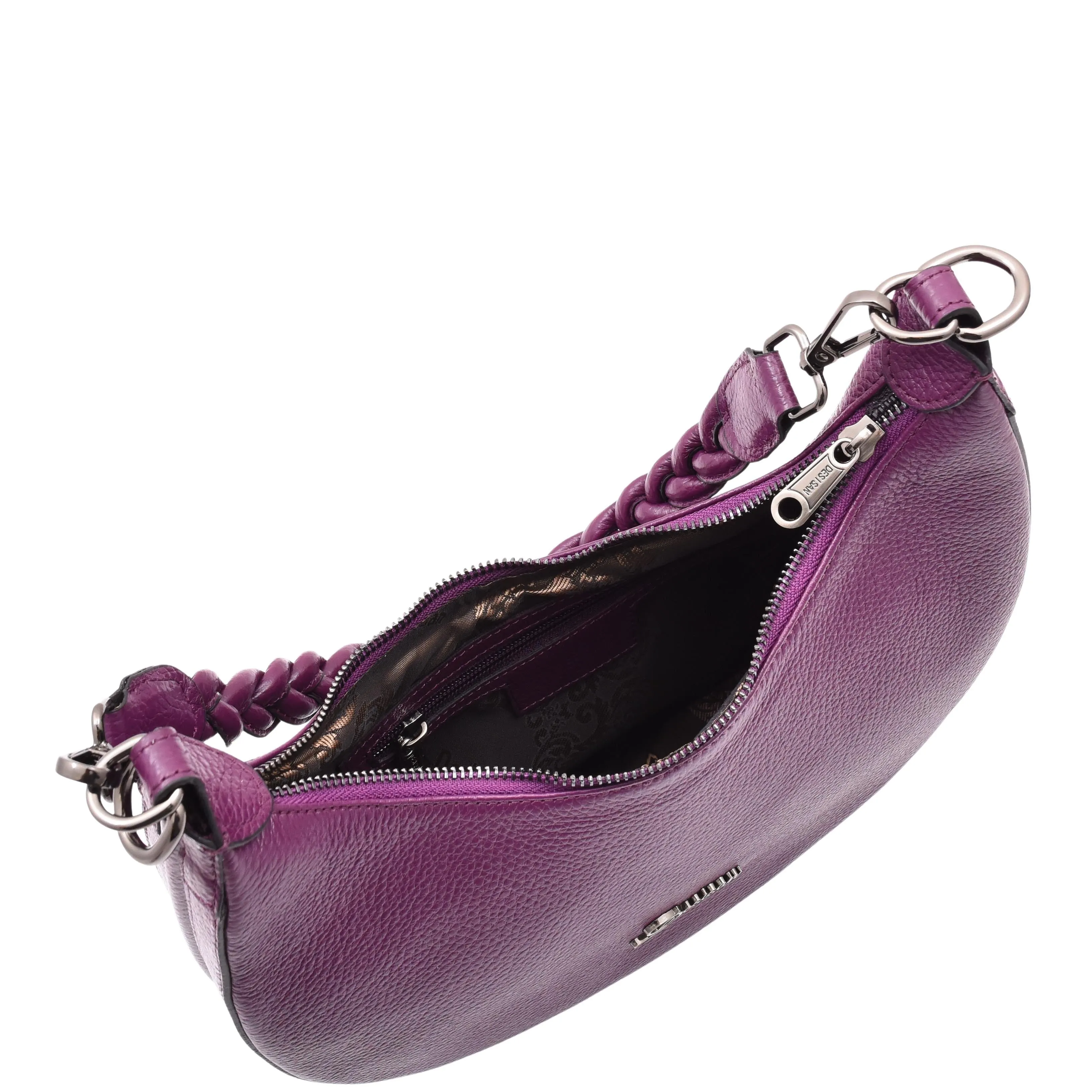 DR579 Women's Leather Cross Body Bag With Twist Handle Strap Purple