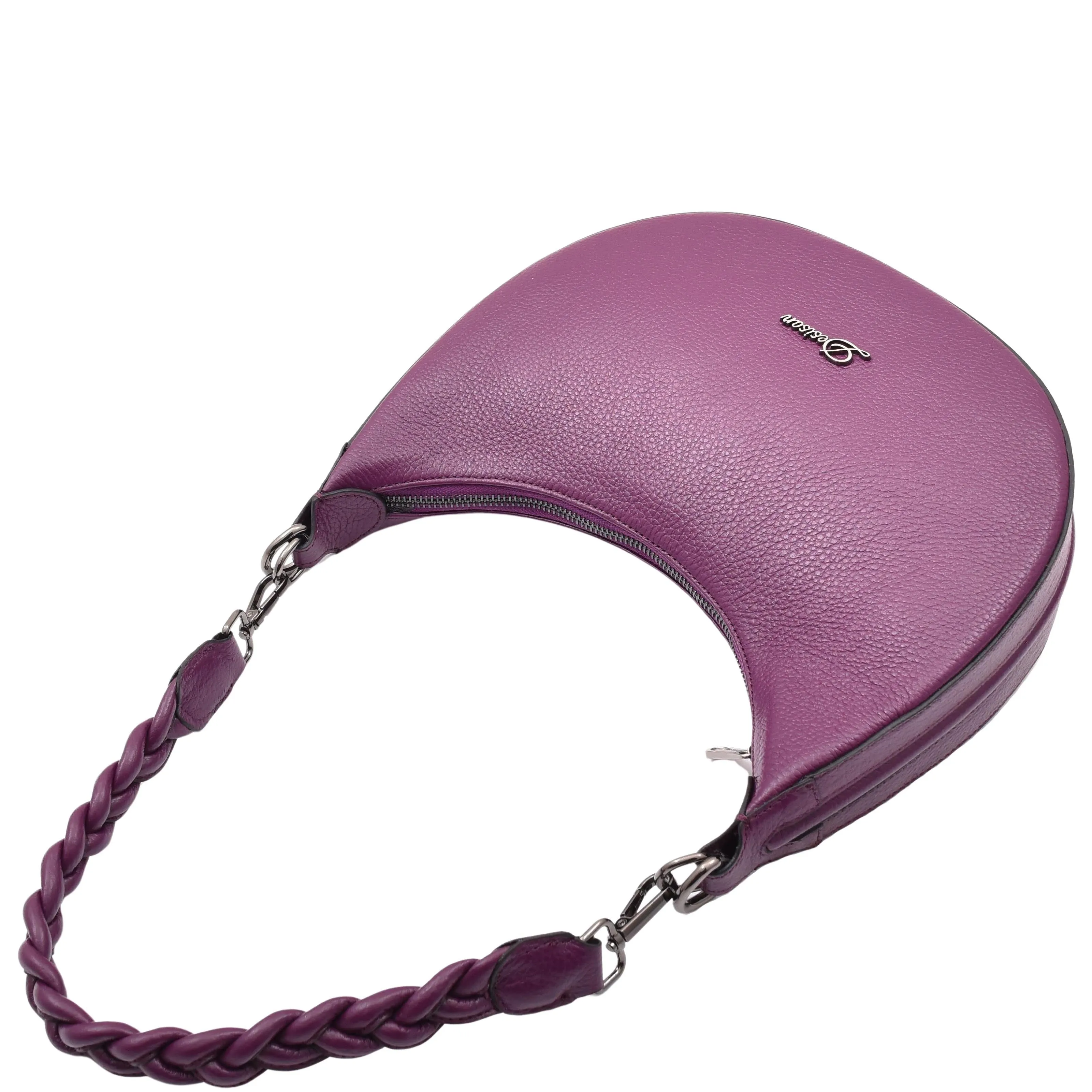 DR579 Women's Leather Cross Body Bag With Twist Handle Strap Purple