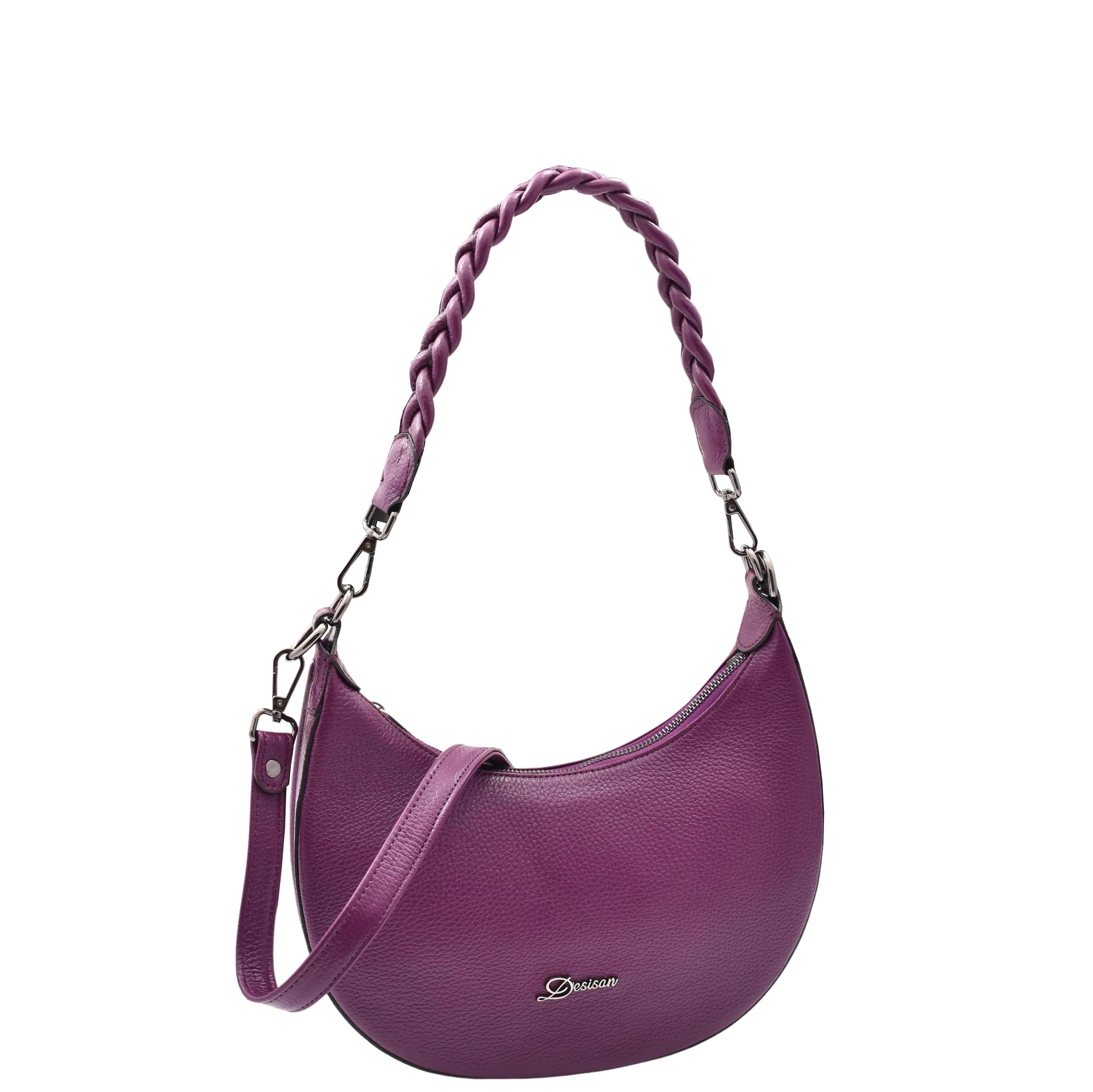 DR579 Women's Leather Cross Body Bag With Twist Handle Strap Purple