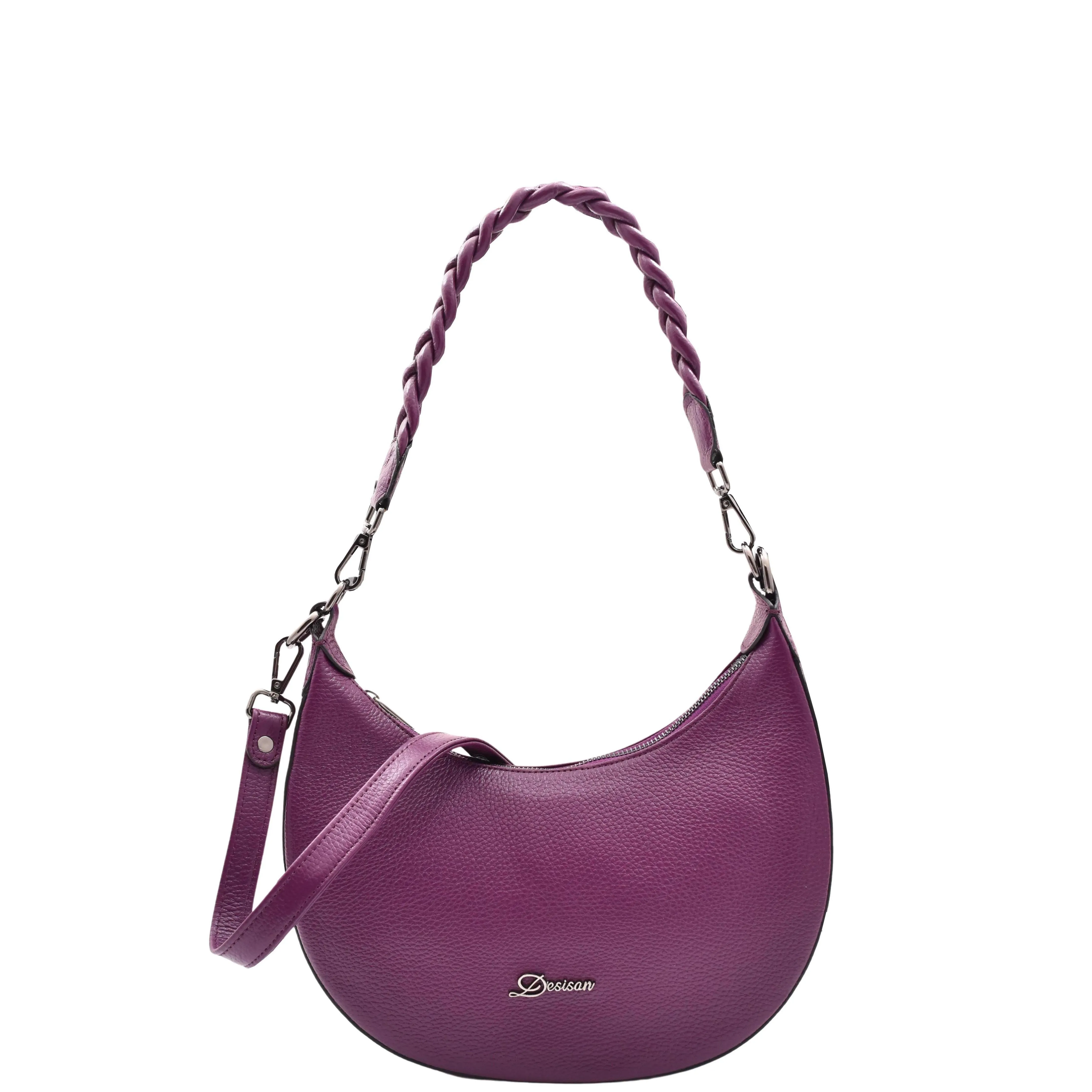 DR579 Women's Leather Cross Body Bag With Twist Handle Strap Purple