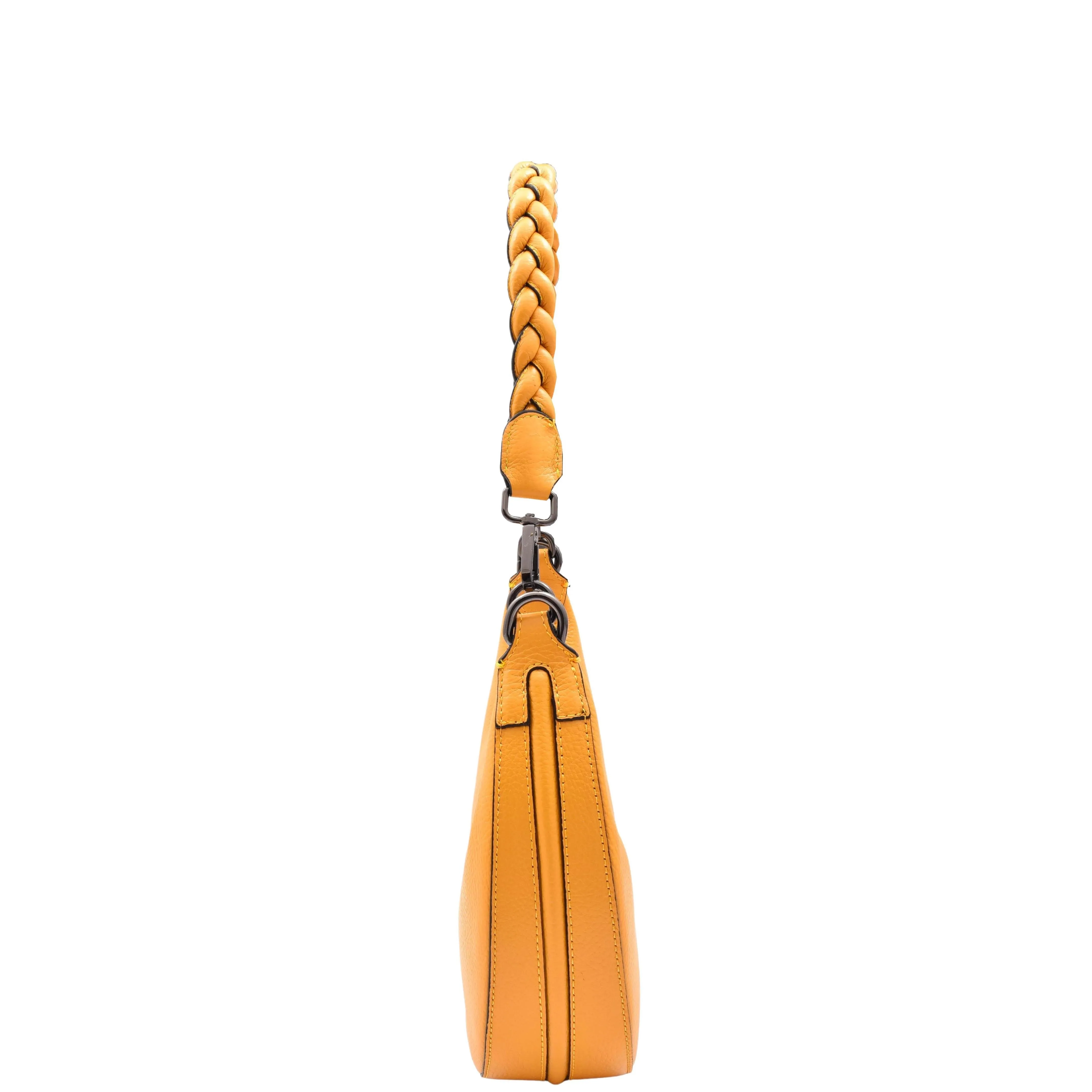 DR579 Women's Leather Cross Body Bag With Twist Handle Strap Yellow