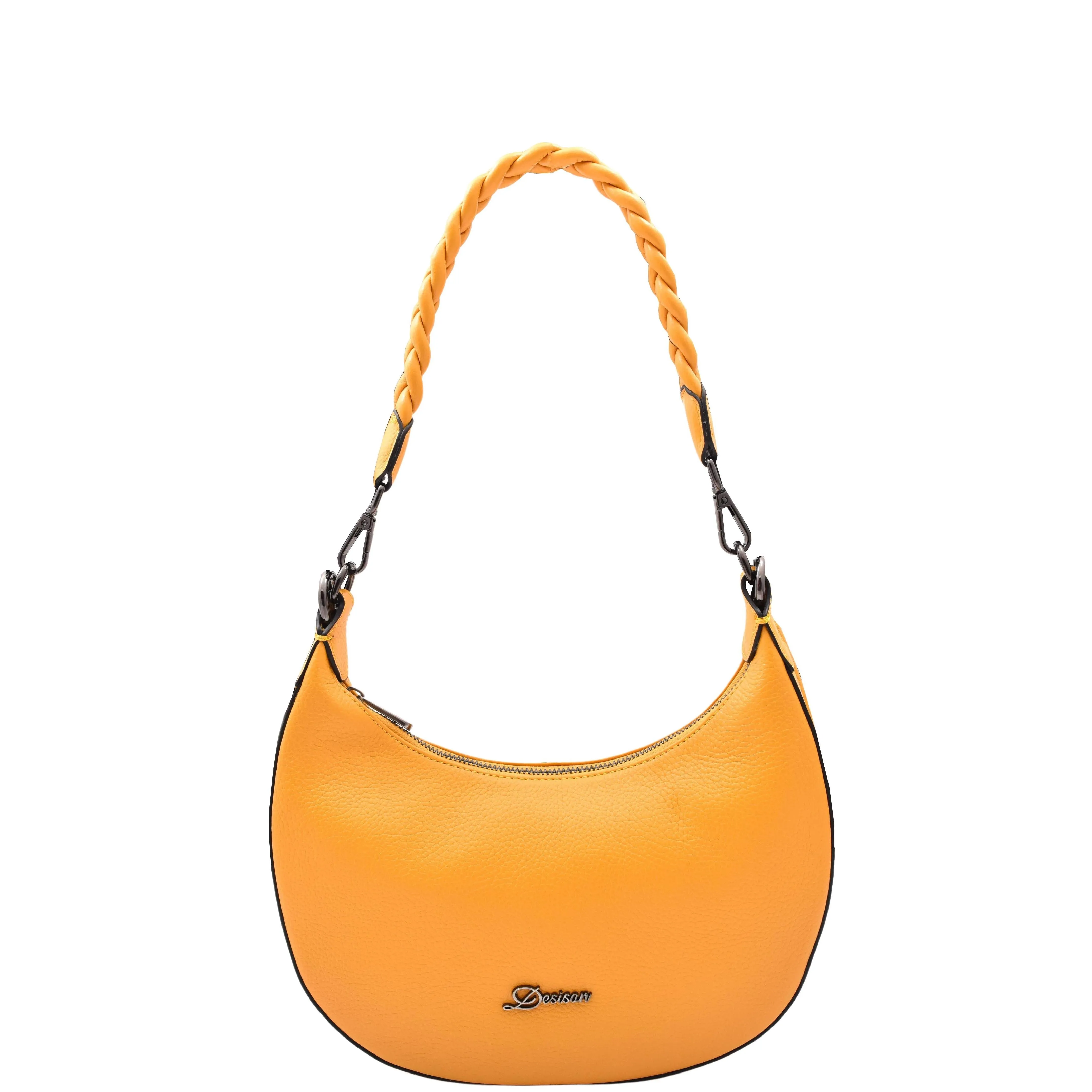 DR579 Women's Leather Cross Body Bag With Twist Handle Strap Yellow