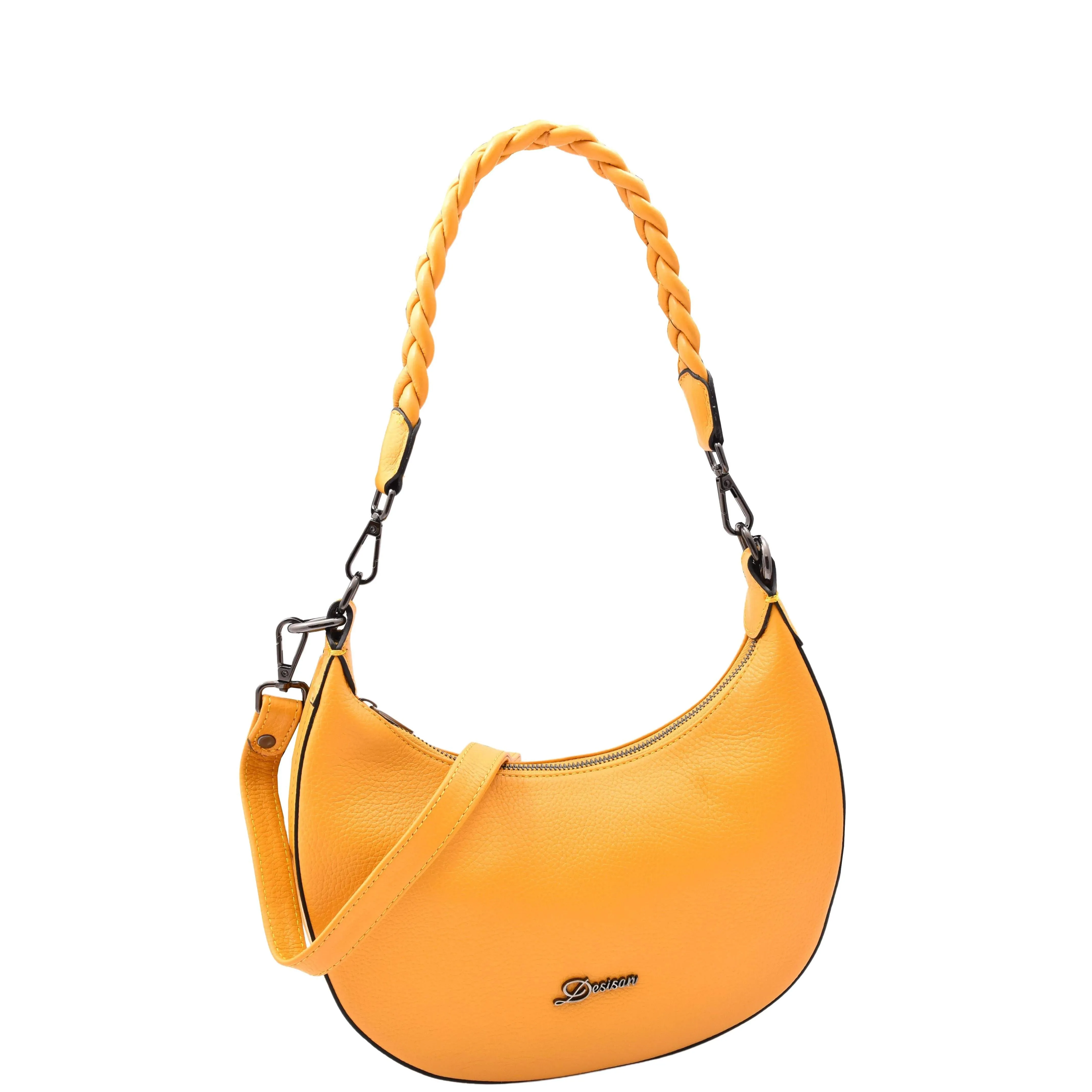 DR579 Women's Leather Cross Body Bag With Twist Handle Strap Yellow