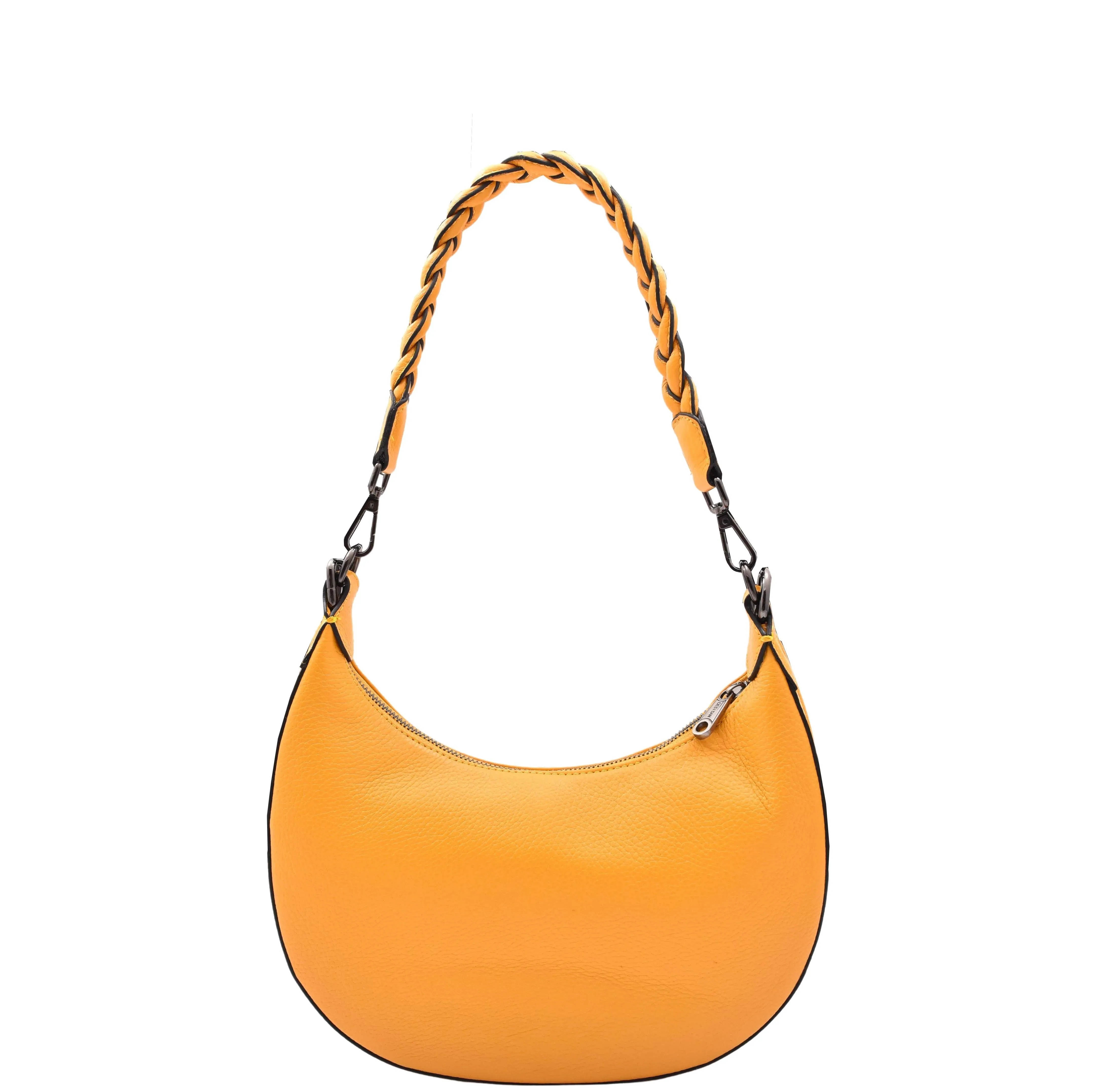 DR579 Women's Leather Cross Body Bag With Twist Handle Strap Yellow