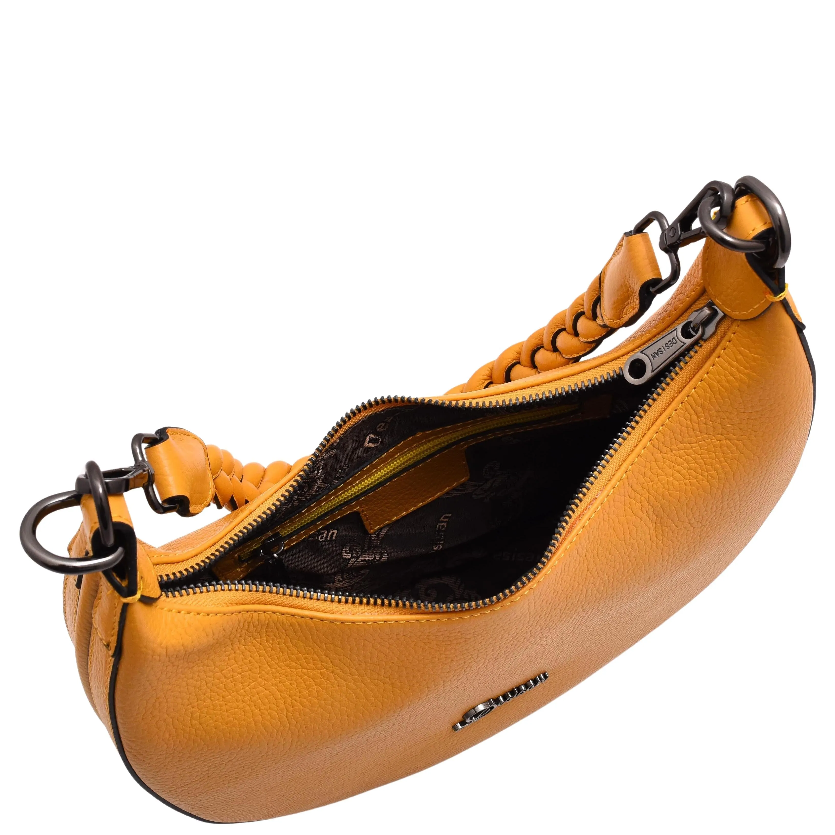 DR579 Women's Leather Cross Body Bag With Twist Handle Strap Yellow
