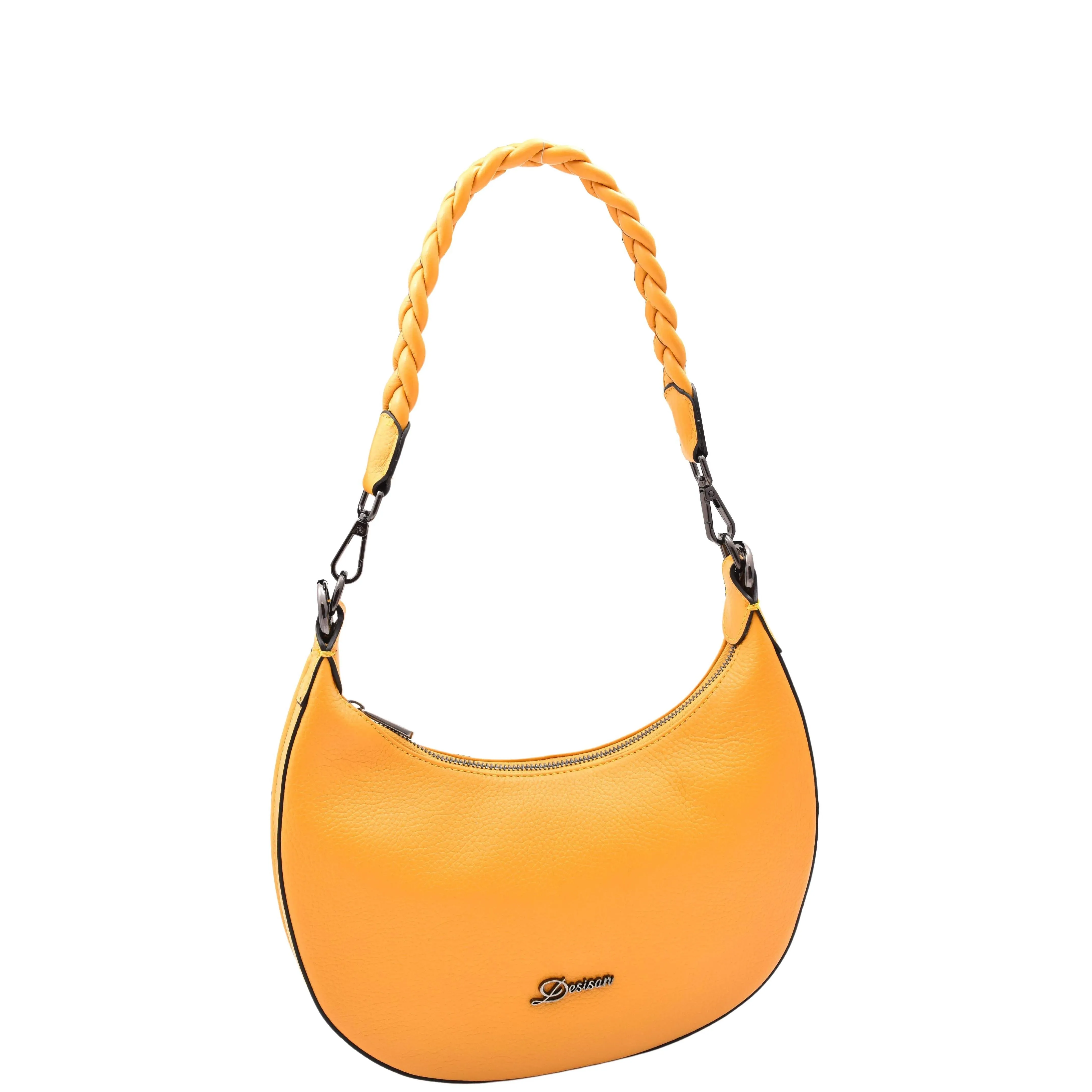 DR579 Women's Leather Cross Body Bag With Twist Handle Strap Yellow