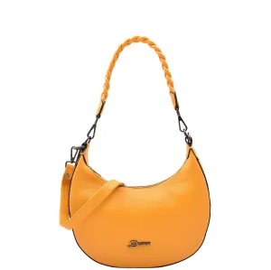 DR579 Women's Leather Cross Body Bag With Twist Handle Strap Yellow