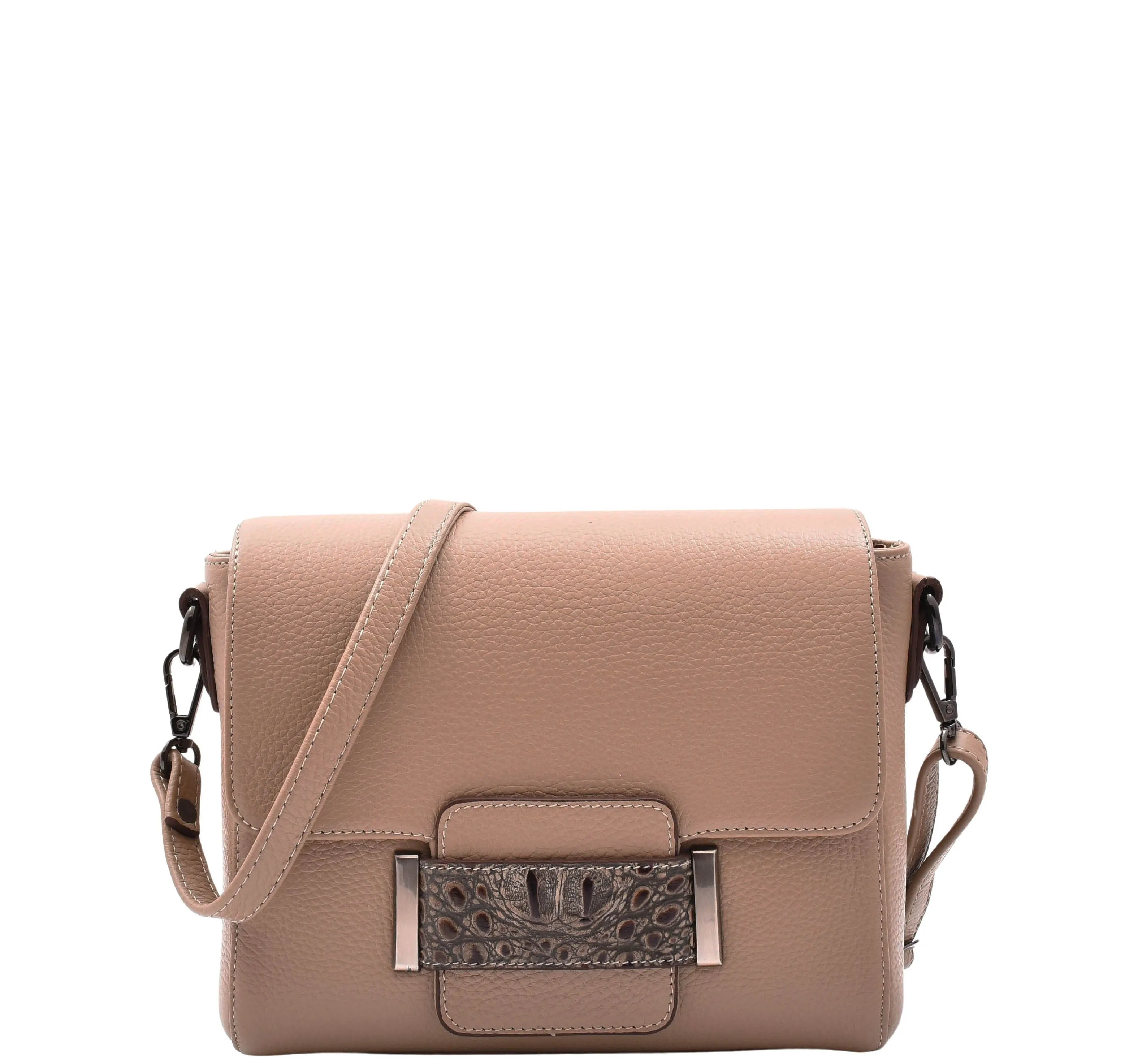 DR582 Women's Leather Adjustable Shoulder Strap Messenger Bag Taupe