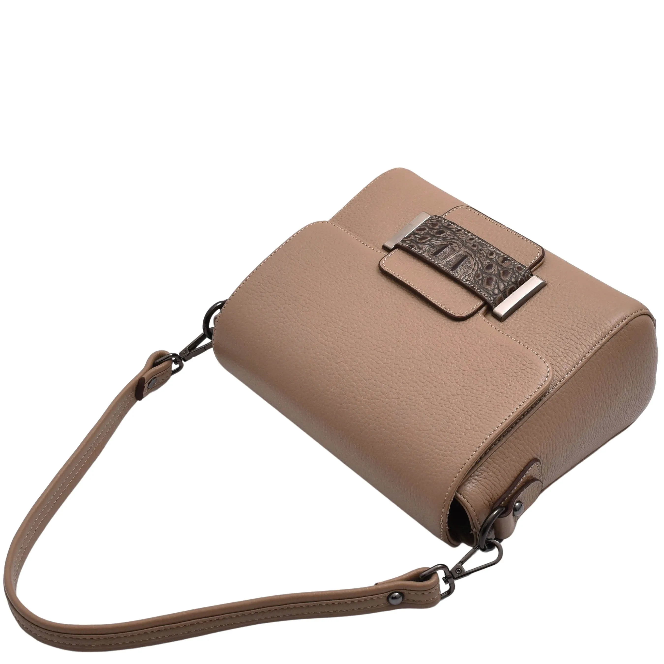 DR582 Women's Leather Adjustable Shoulder Strap Messenger Bag Taupe