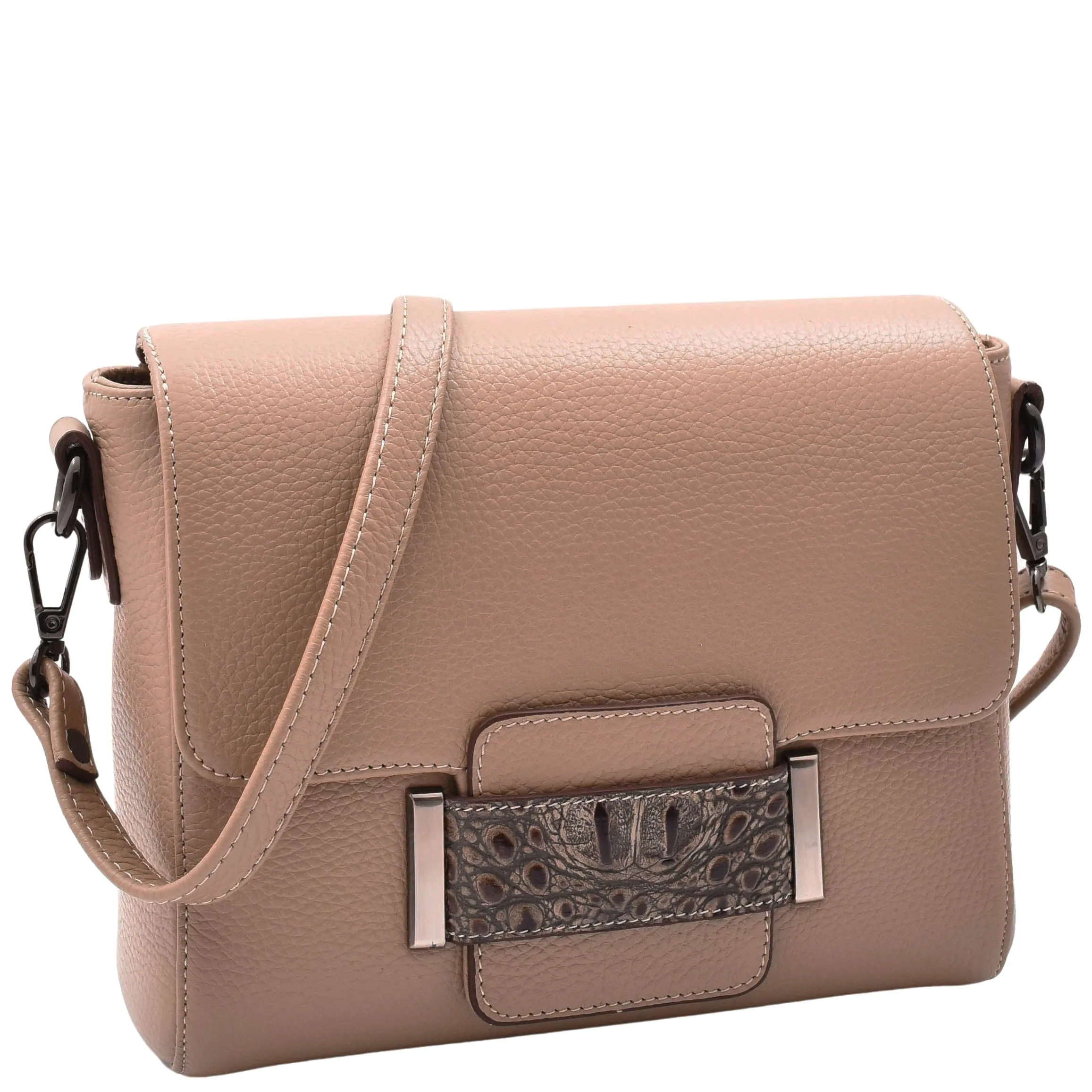 DR582 Women's Leather Adjustable Shoulder Strap Messenger Bag Taupe