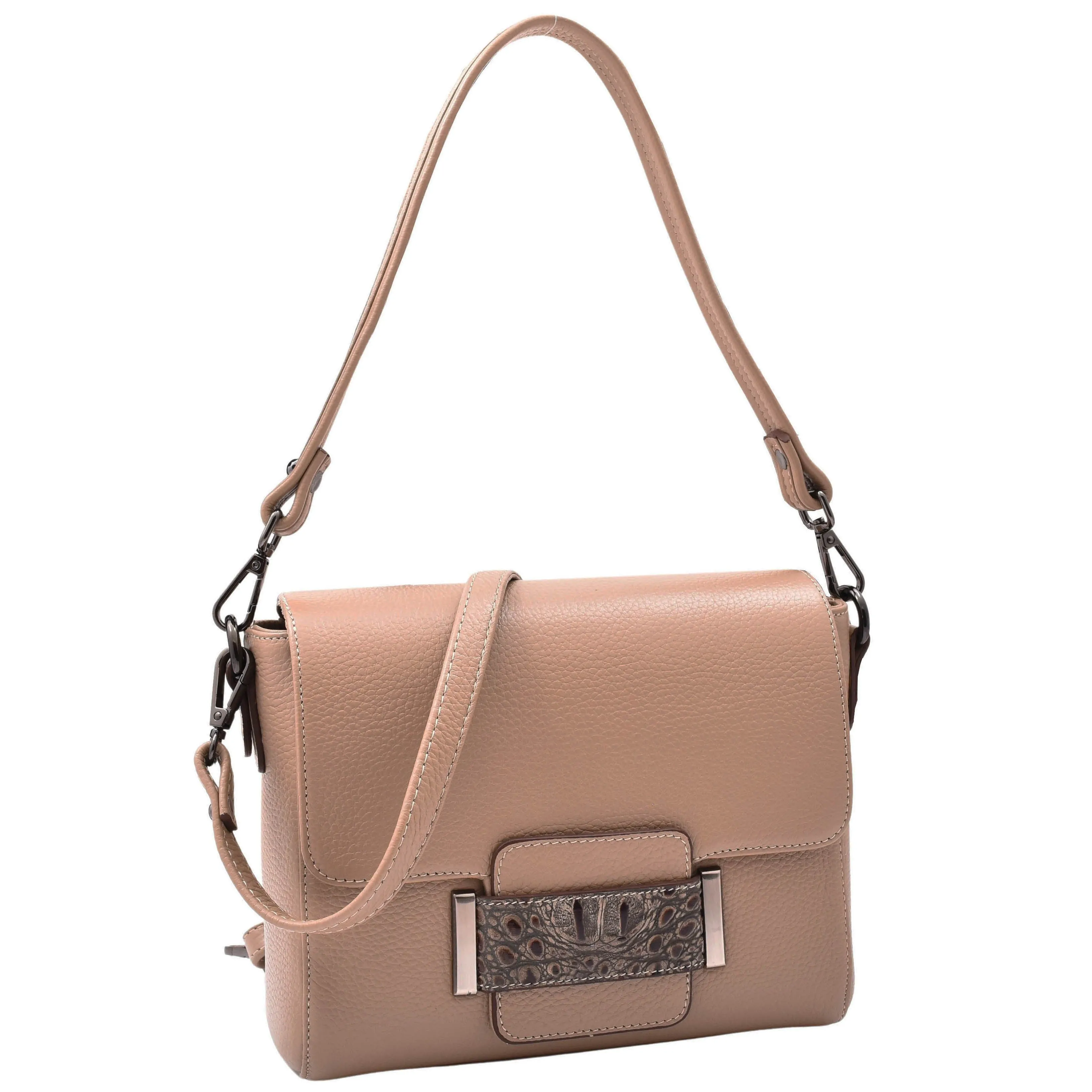 DR582 Women's Leather Adjustable Shoulder Strap Messenger Bag Taupe