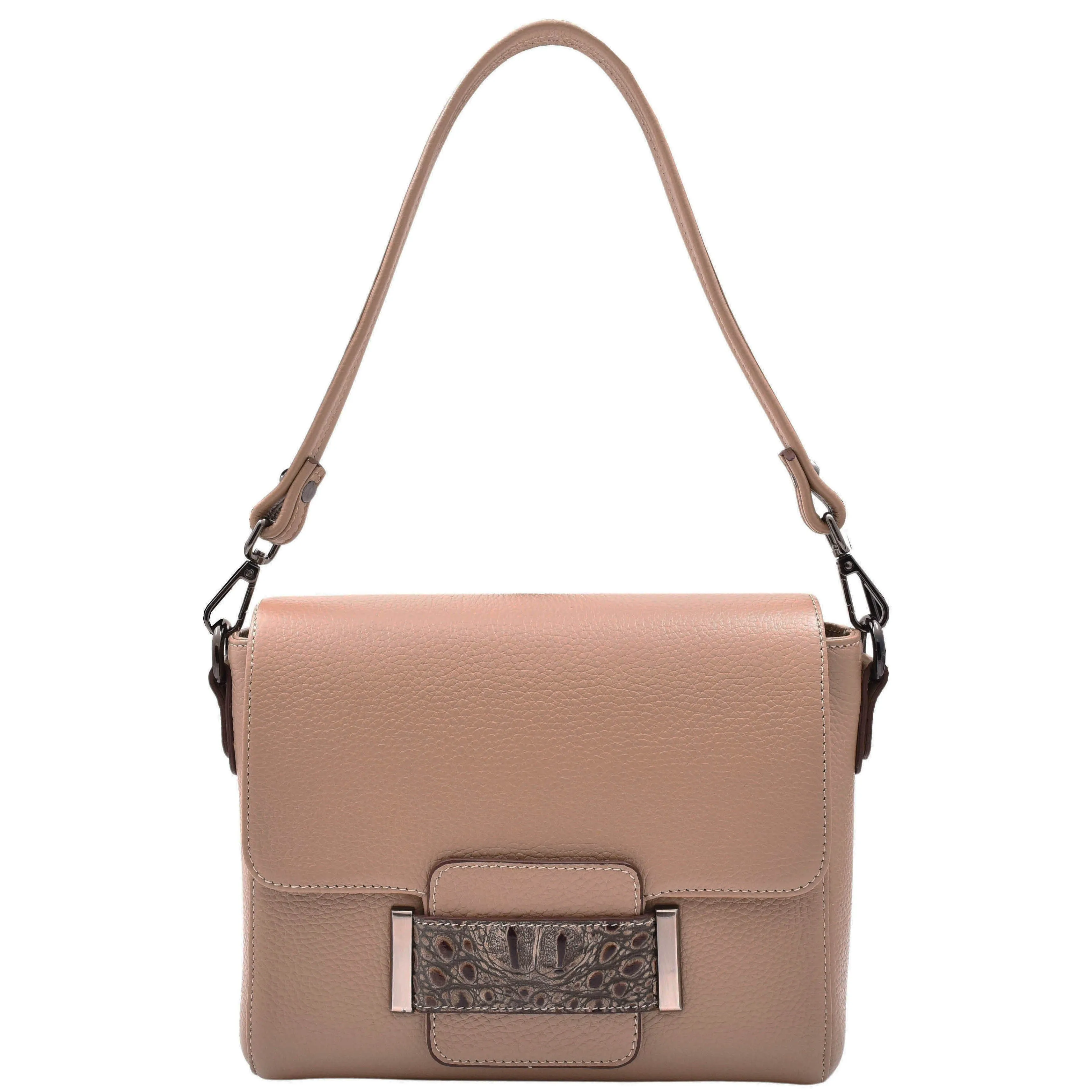 DR582 Women's Leather Adjustable Shoulder Strap Messenger Bag Taupe