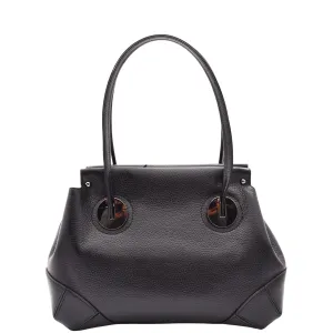 DR584 Women's Medium Tote Zip Shoulder Bag Leather Handbag Black