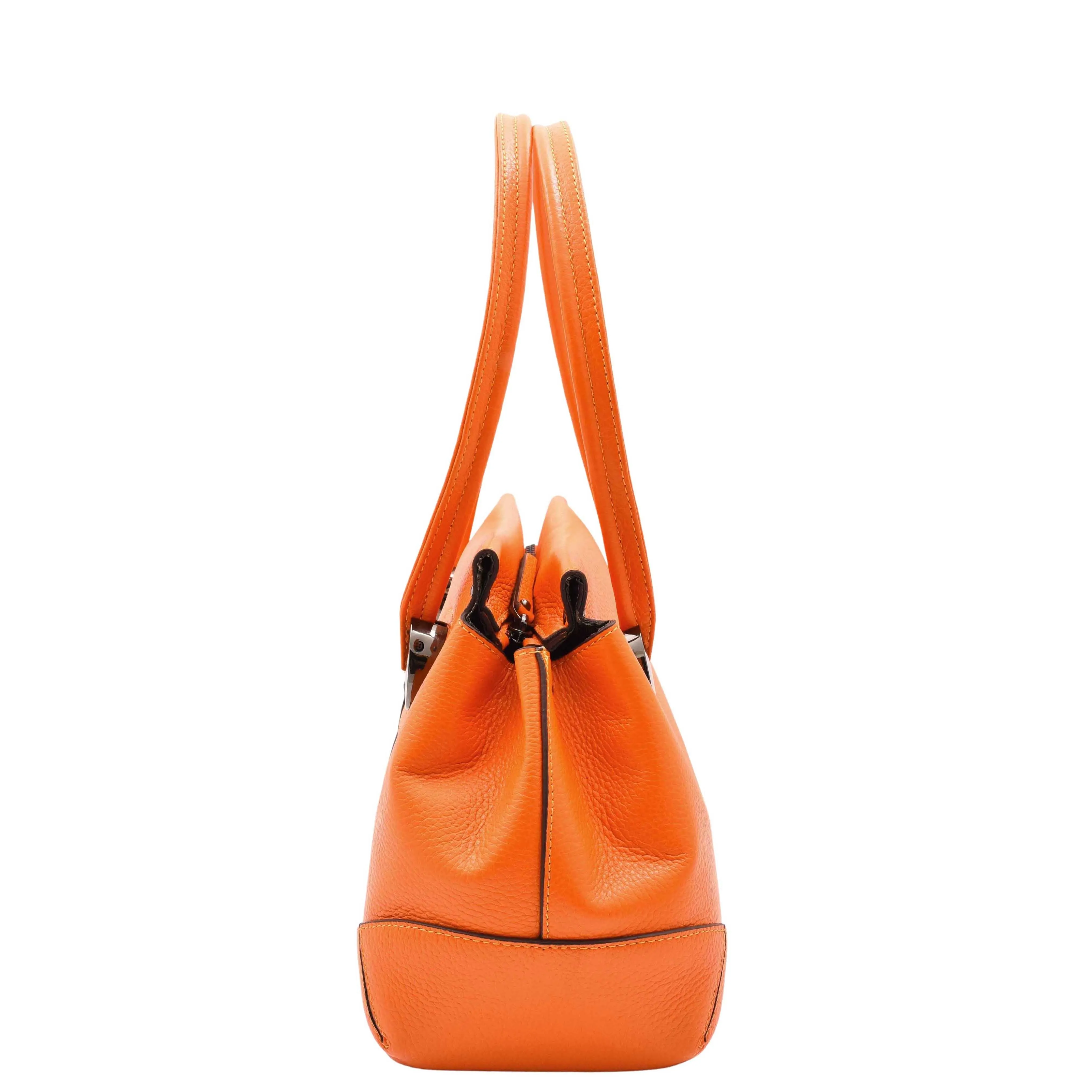 DR584 Women's Medium Tote Zip Shoulder Bag Leather Handbag Orange
