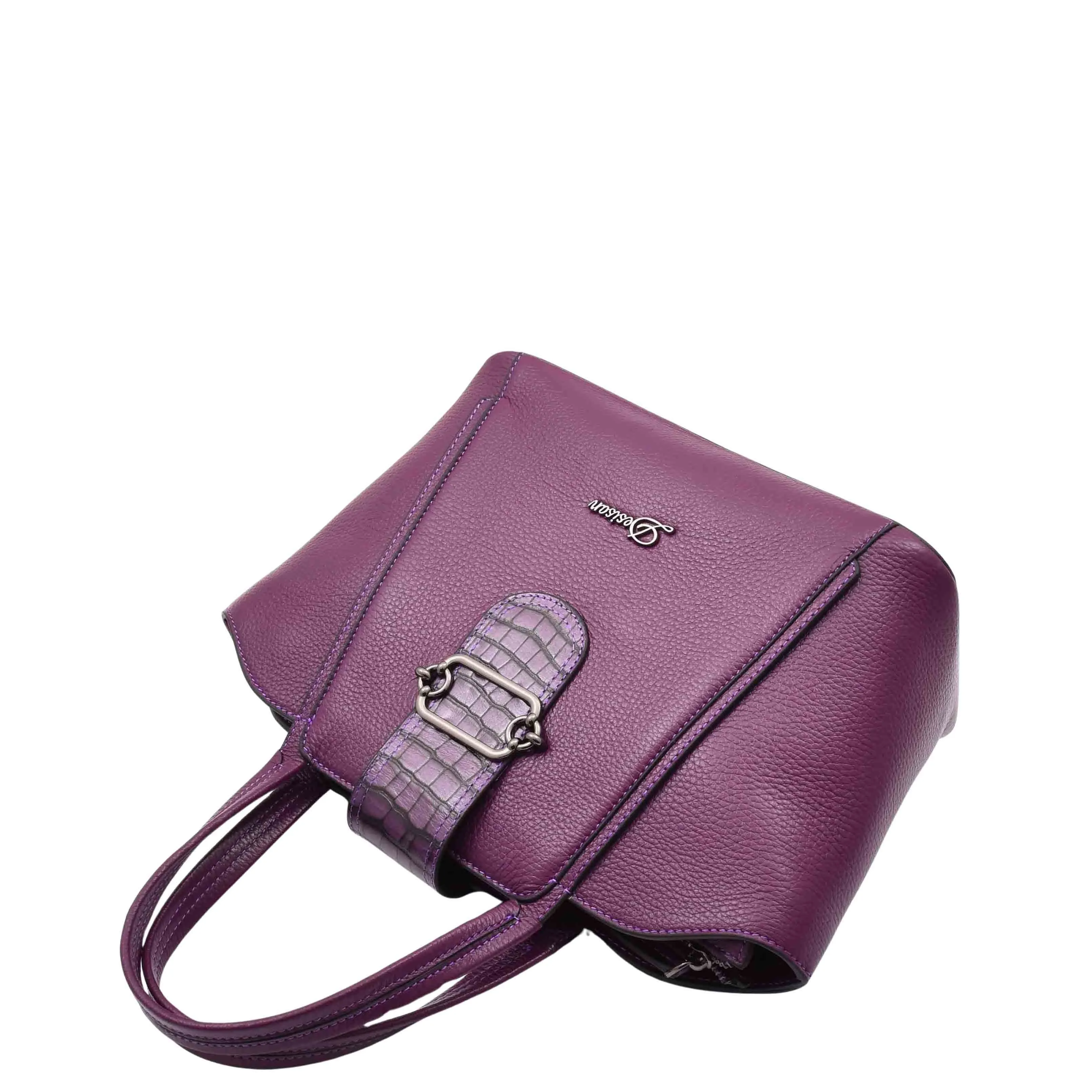 DR586 Women's Stylish Leather Adjustable Strap Handbag Purple