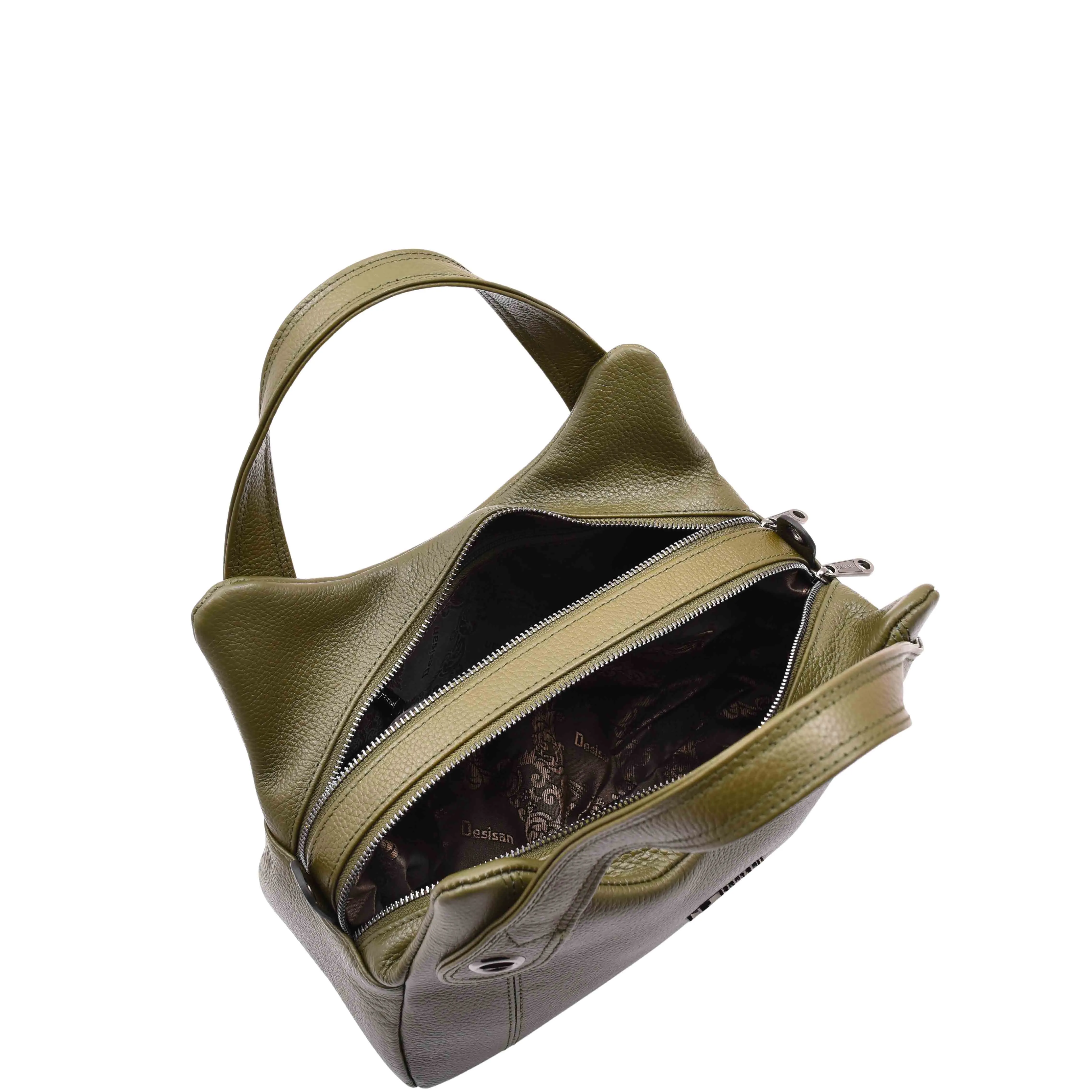 DR587 Women's Small Handbag Textured Leather Shoulder Bag Olive