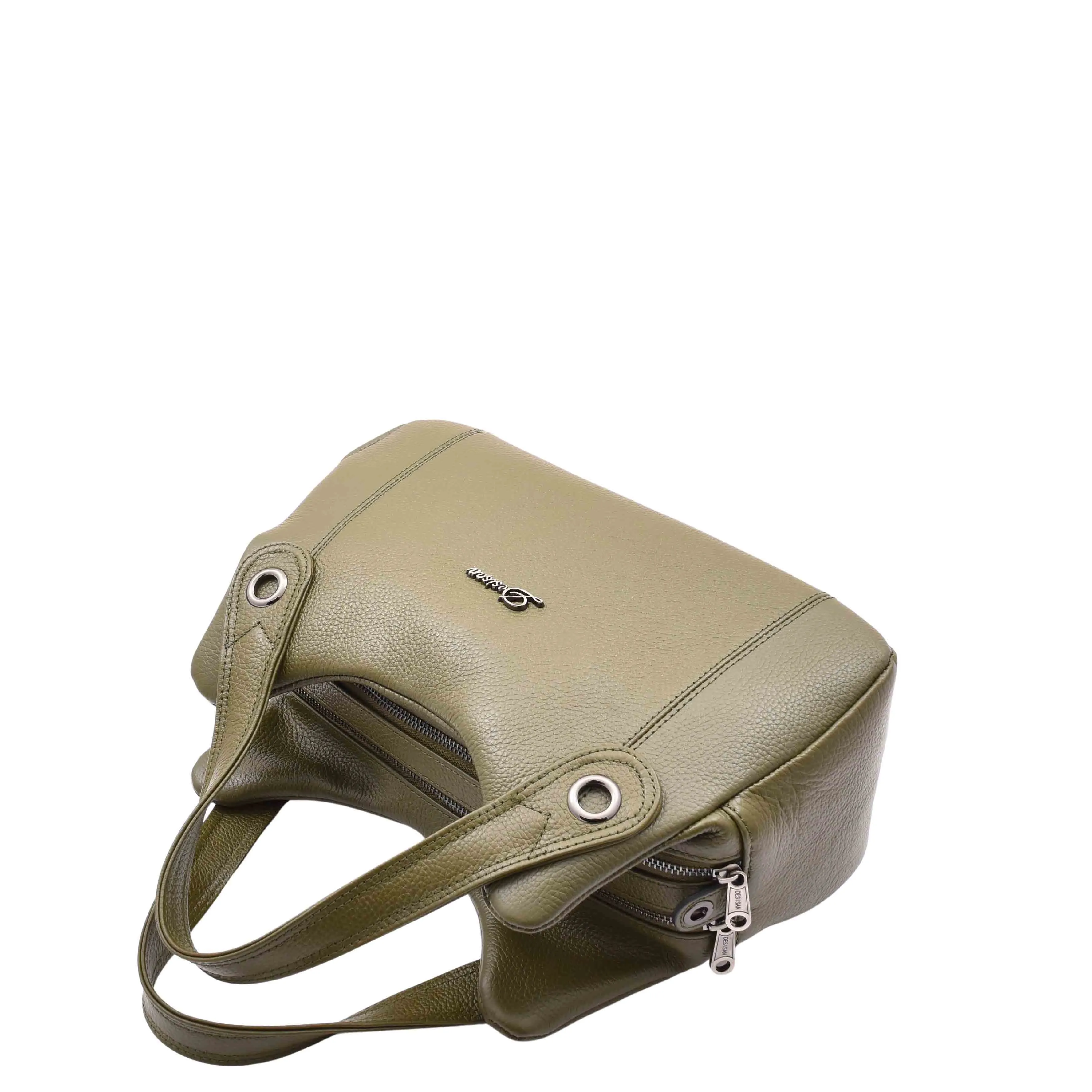 DR587 Women's Small Handbag Textured Leather Shoulder Bag Olive