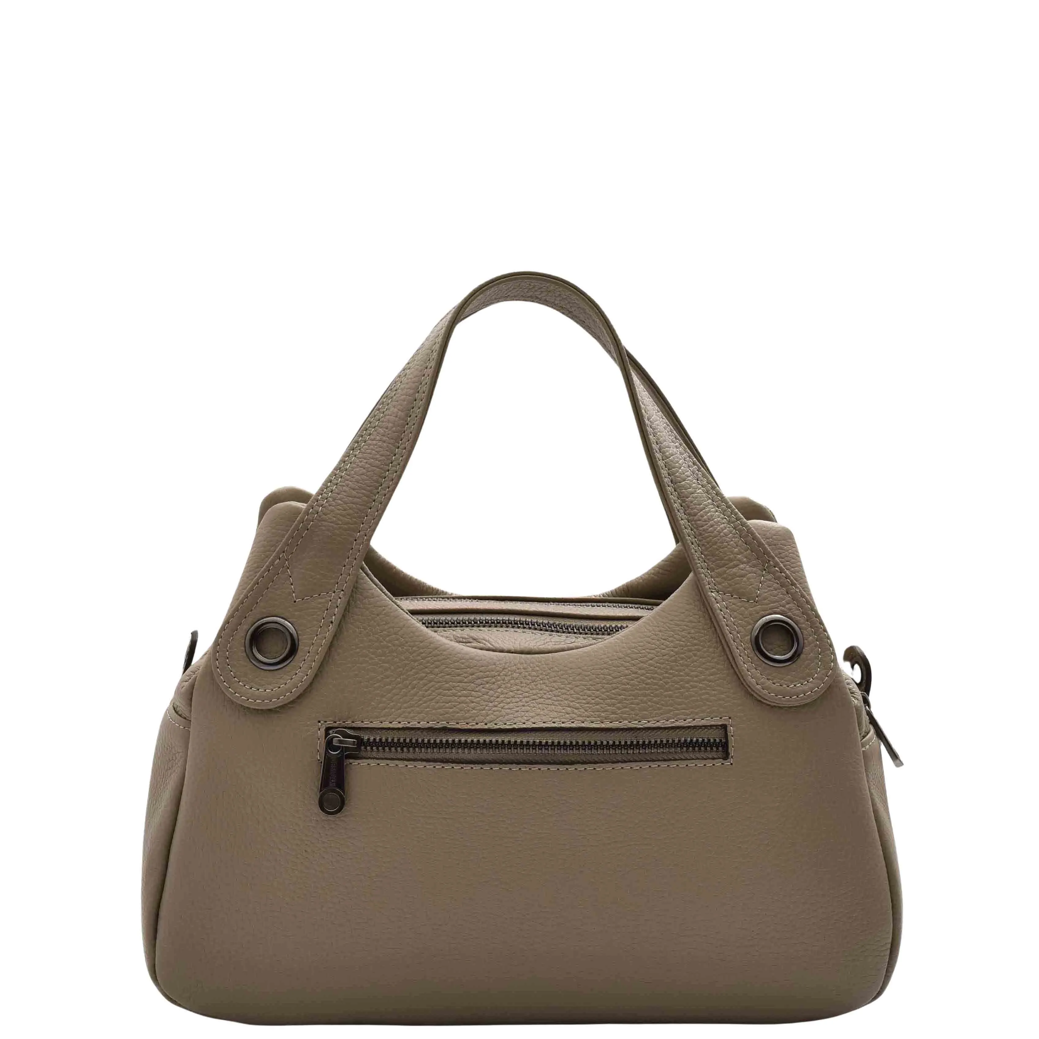 DR587 Women's Small Handbag Textured Leather Shoulder Bag Taupe